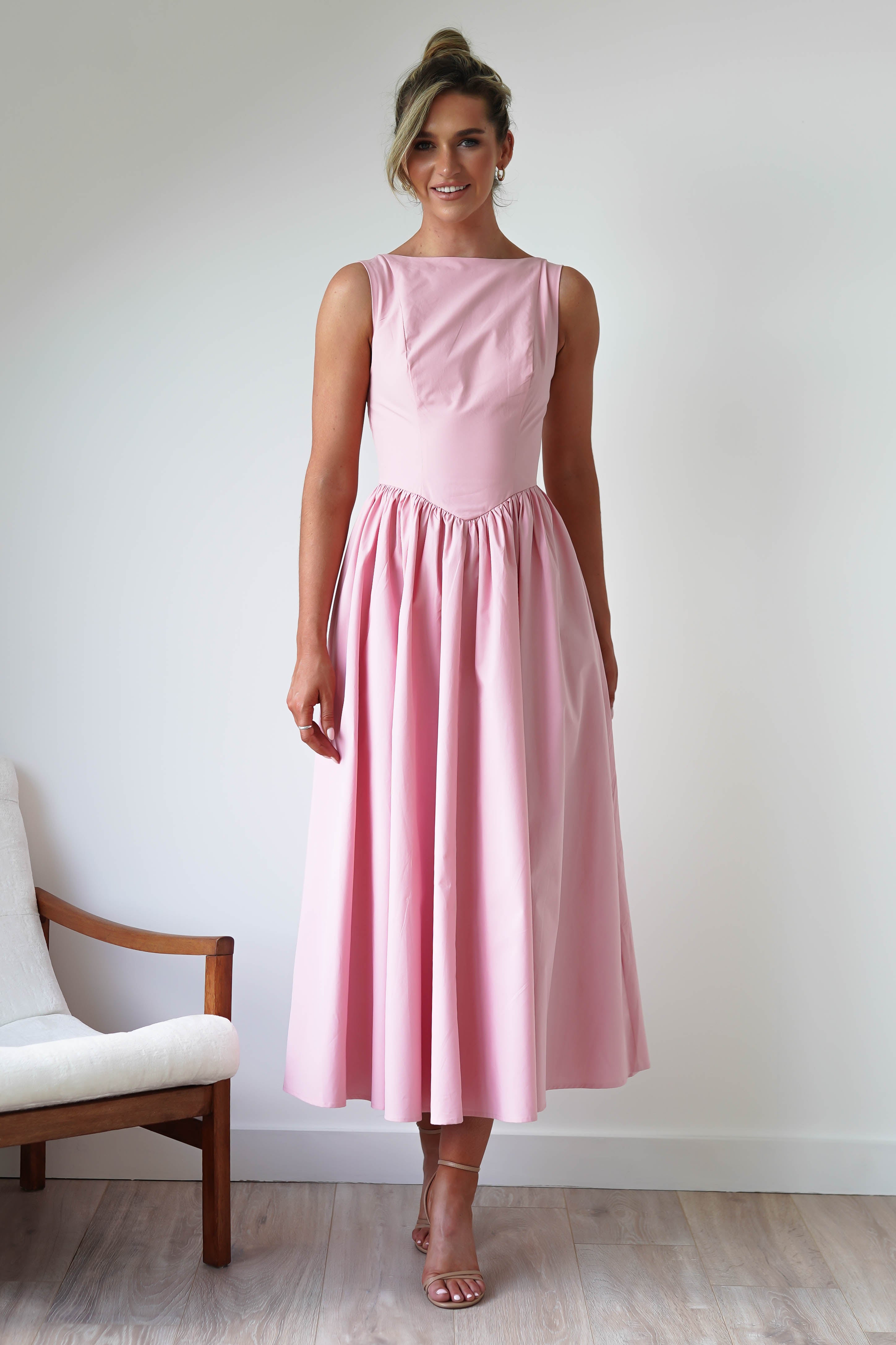 Lanelle Cotton Midaxi Dress | Pink