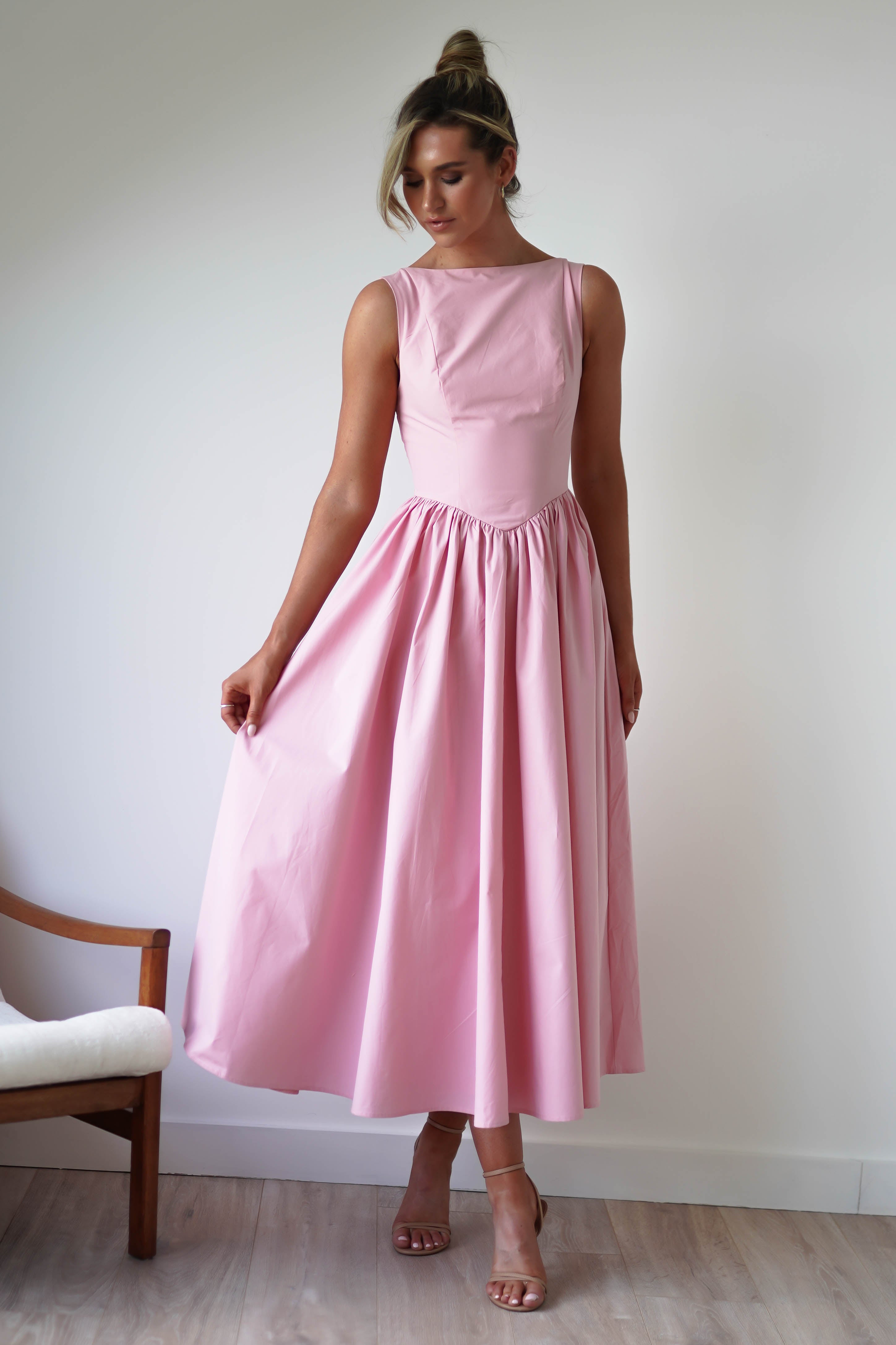 Lanelle Cotton Midaxi Dress | Pink