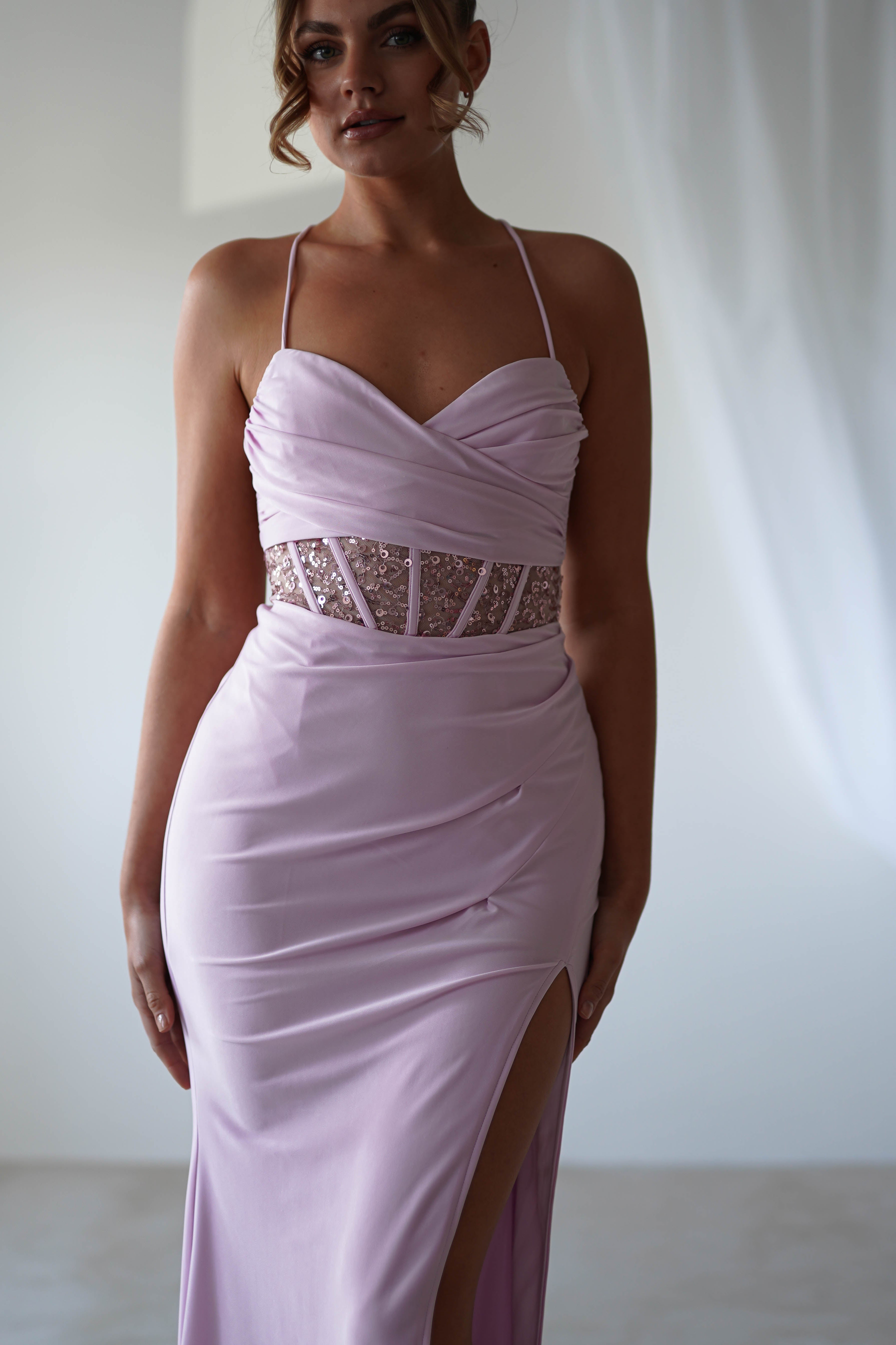 Larna Sequin Bust Bodycon Gown | Light Pink