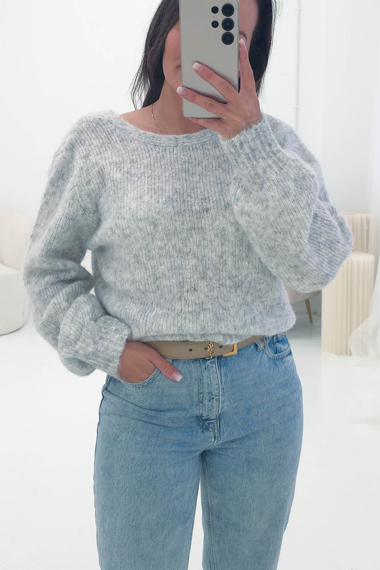 Oh Hello Clothing Women > Clothing > Knitwear ONE SIZE (6/12) Larson Two Way Twist Knit Jumper | Grey