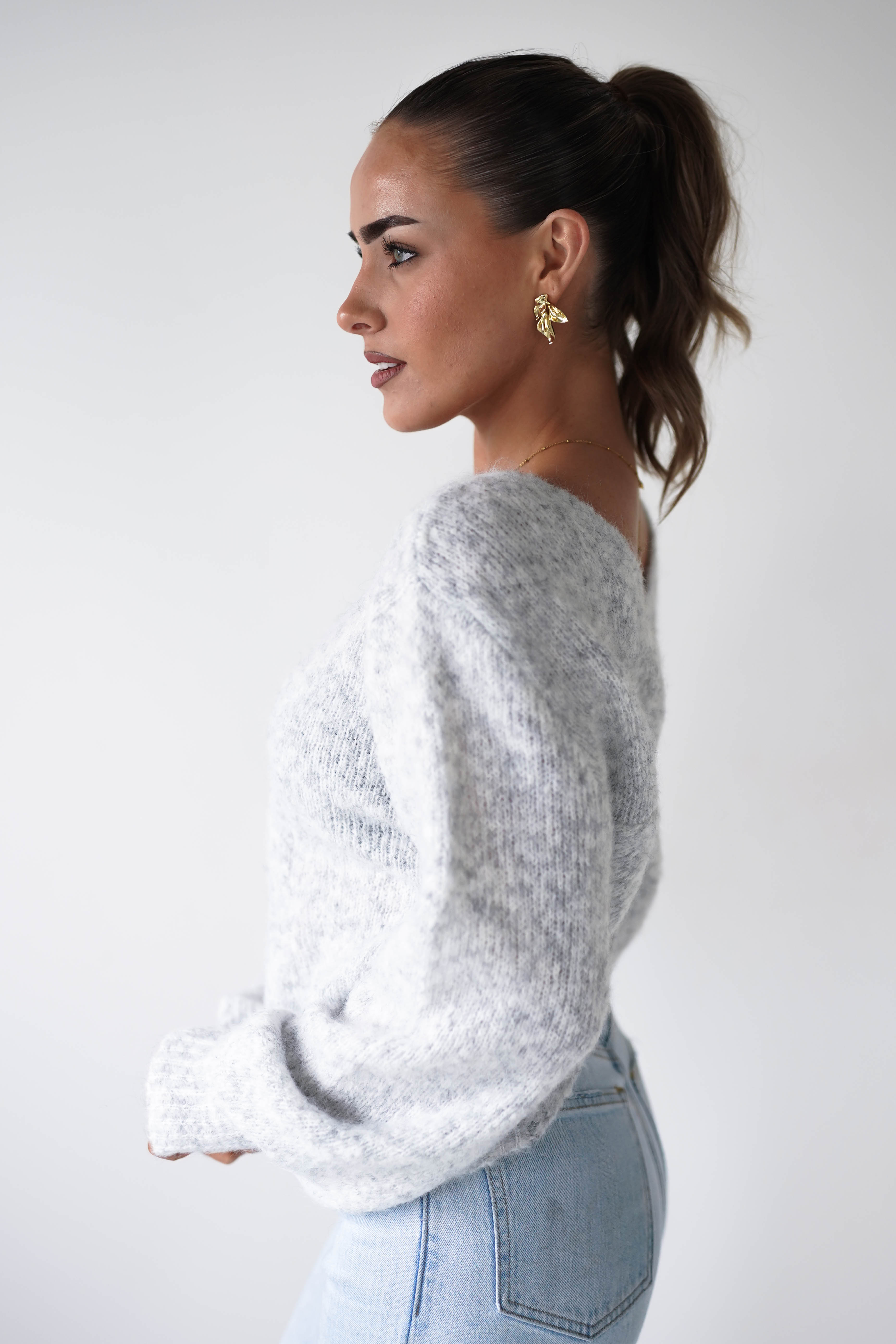 Oh Hello Clothing Women > Clothing > Knitwear ONE SIZE (6/12) Larson Two Way Twist Knit Jumper | Grey