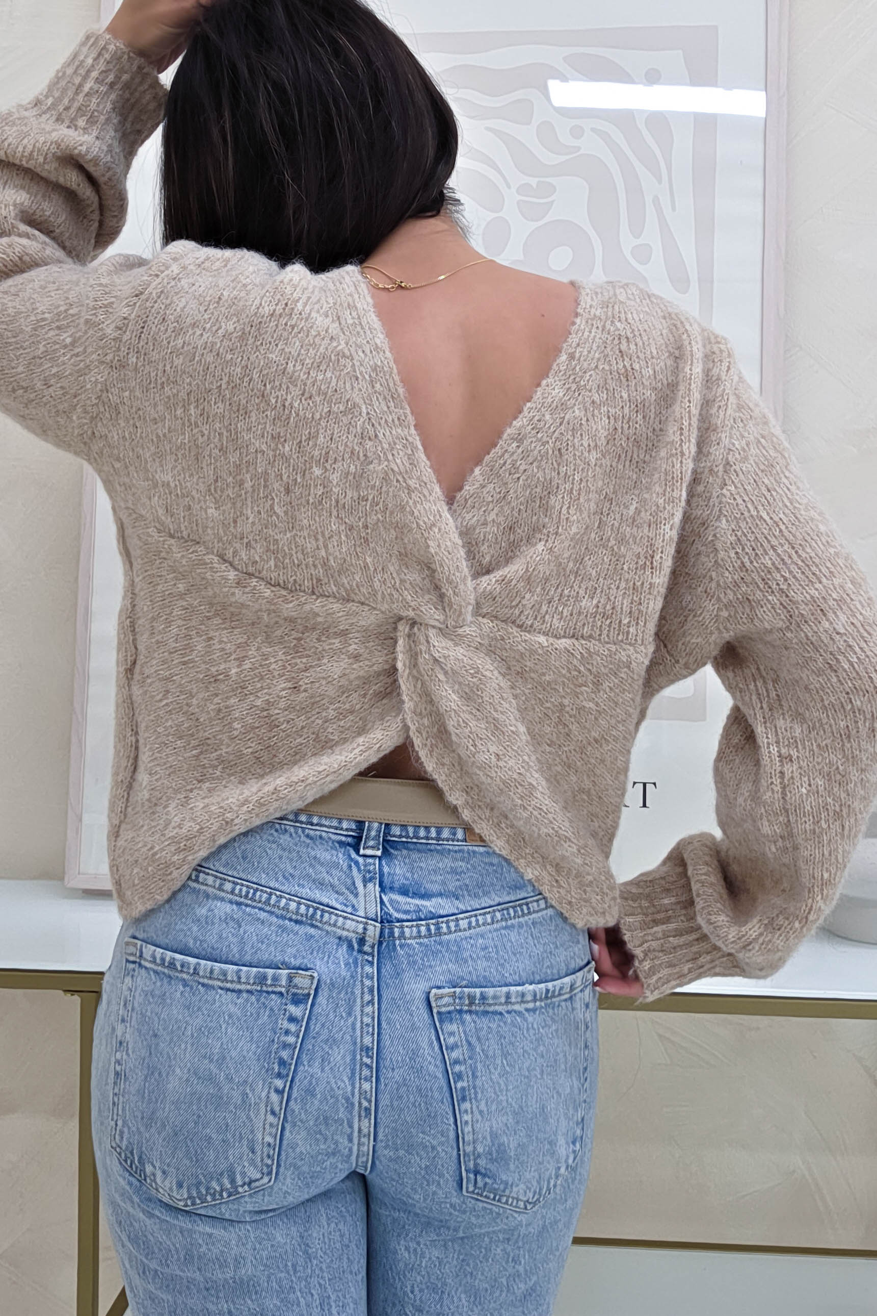 Oh Hello Clothing Women > Clothing > Knitwear ONE SIZE (6/12) Larson Two Way Twist Knit Jumper | Taupe