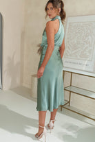 Layla Satin Print High Neck Midi Dress | Olive | Oh Hello Clothing