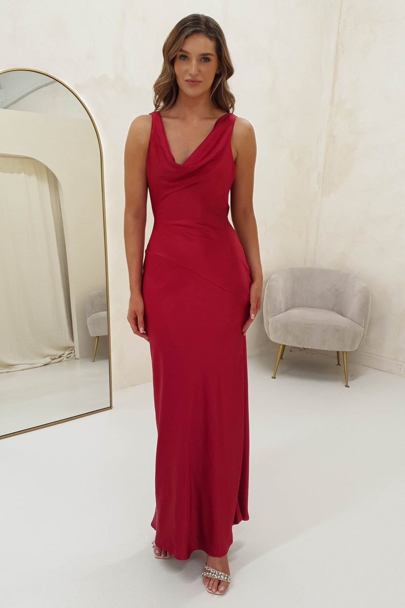 Leah Cowl Neckline Maxi Dress | Dark Red
