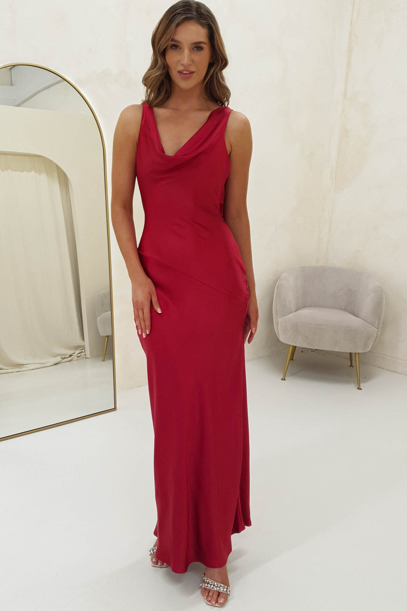 Leah Cowl Neckline Maxi Dress | Dark Red