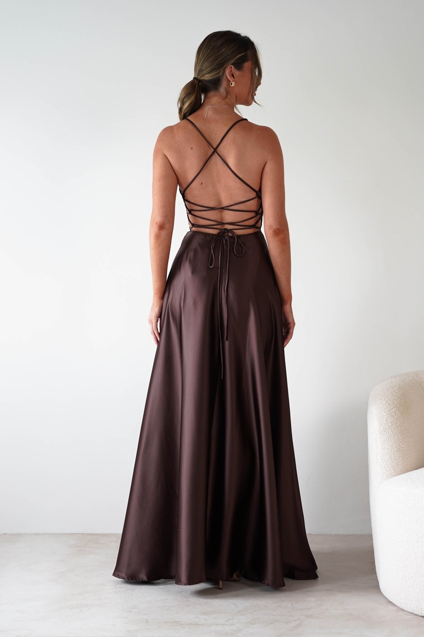 Leelie Silky Satin Maxi Gown | Brown | Oh Hello Clothing | S (8)