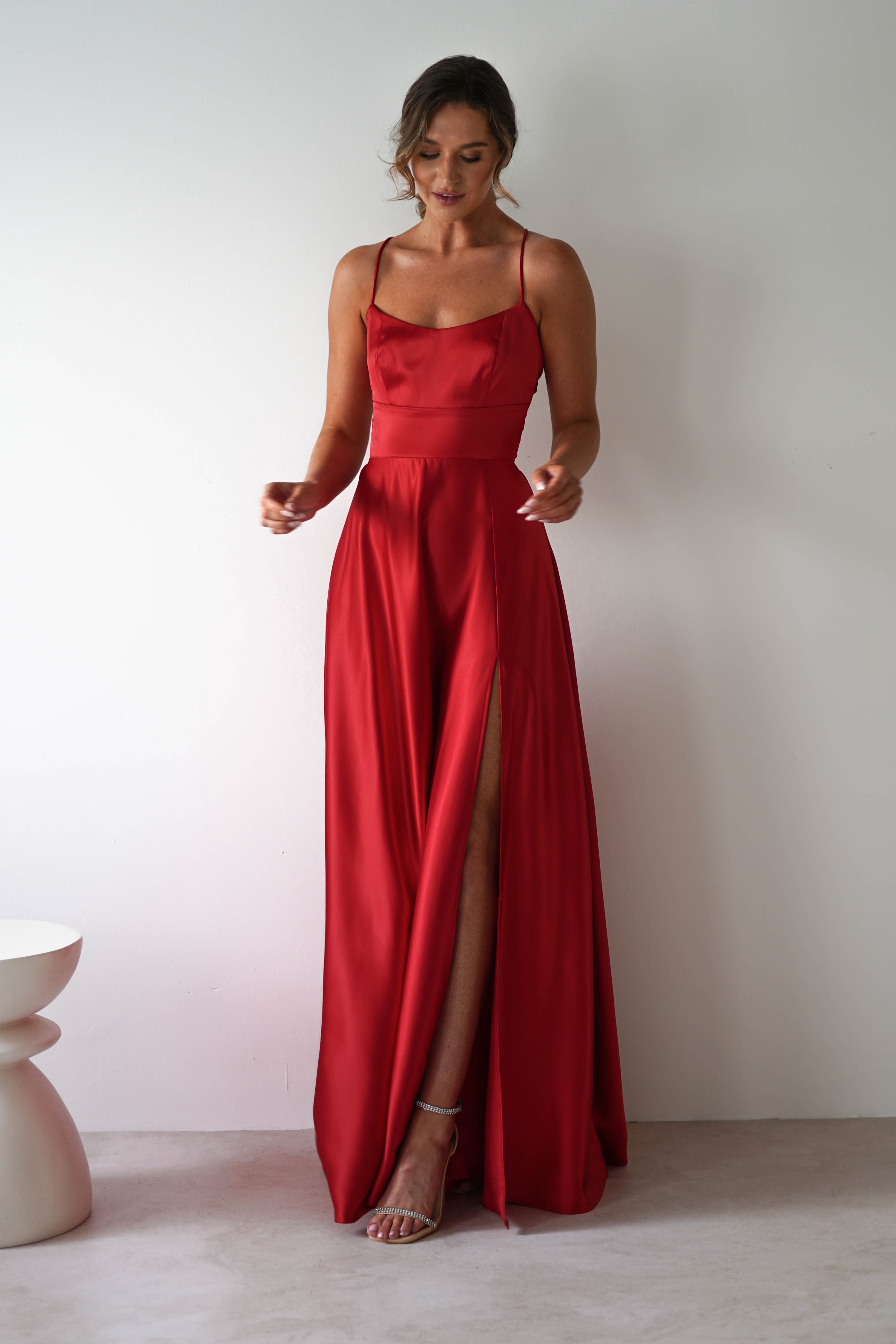 Leelie Silky Satin Maxi Gown | Red