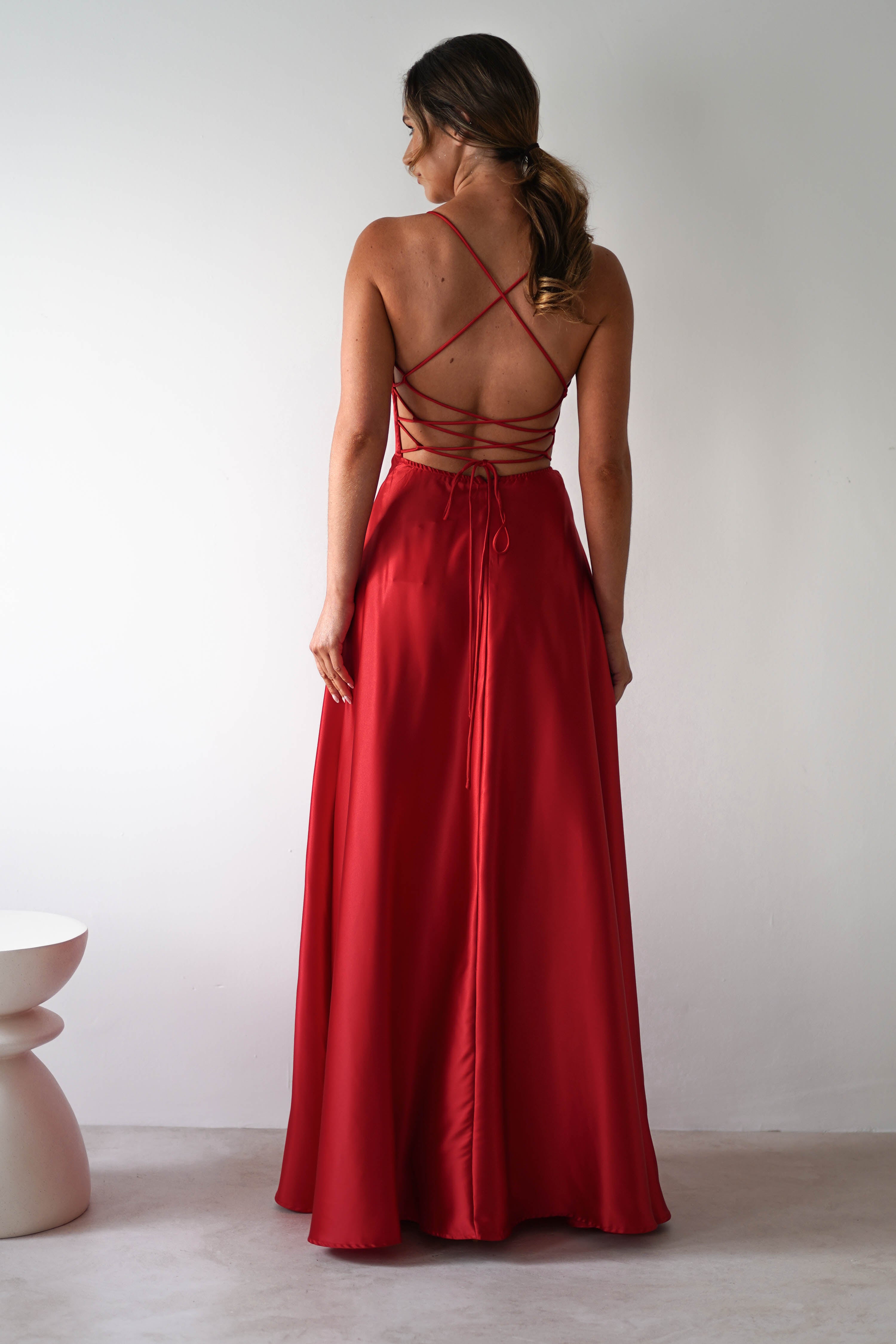 Leelie Silky Satin Maxi Gown | Red