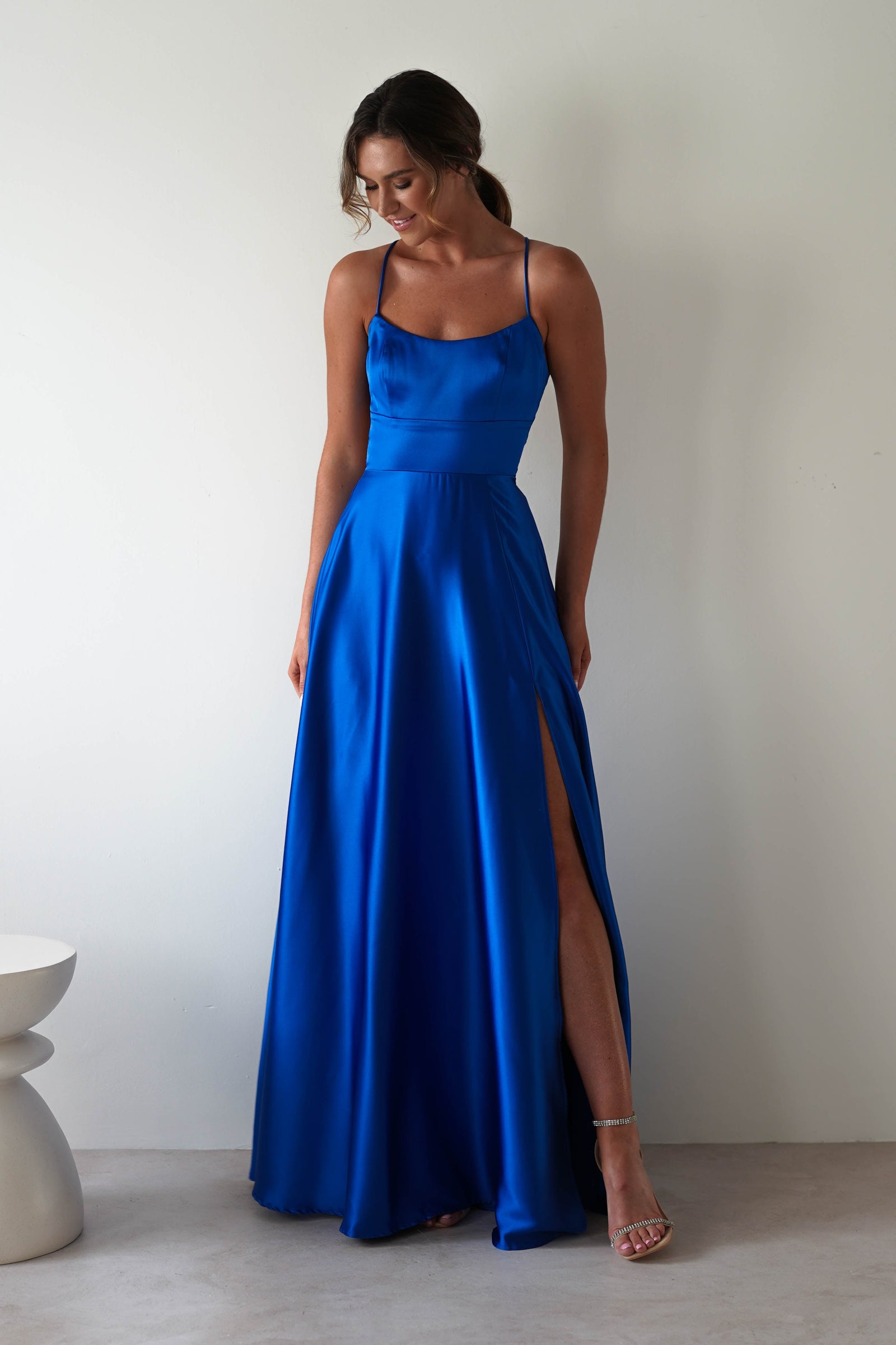 Dahlia Satin Maxi Gown (Blue)