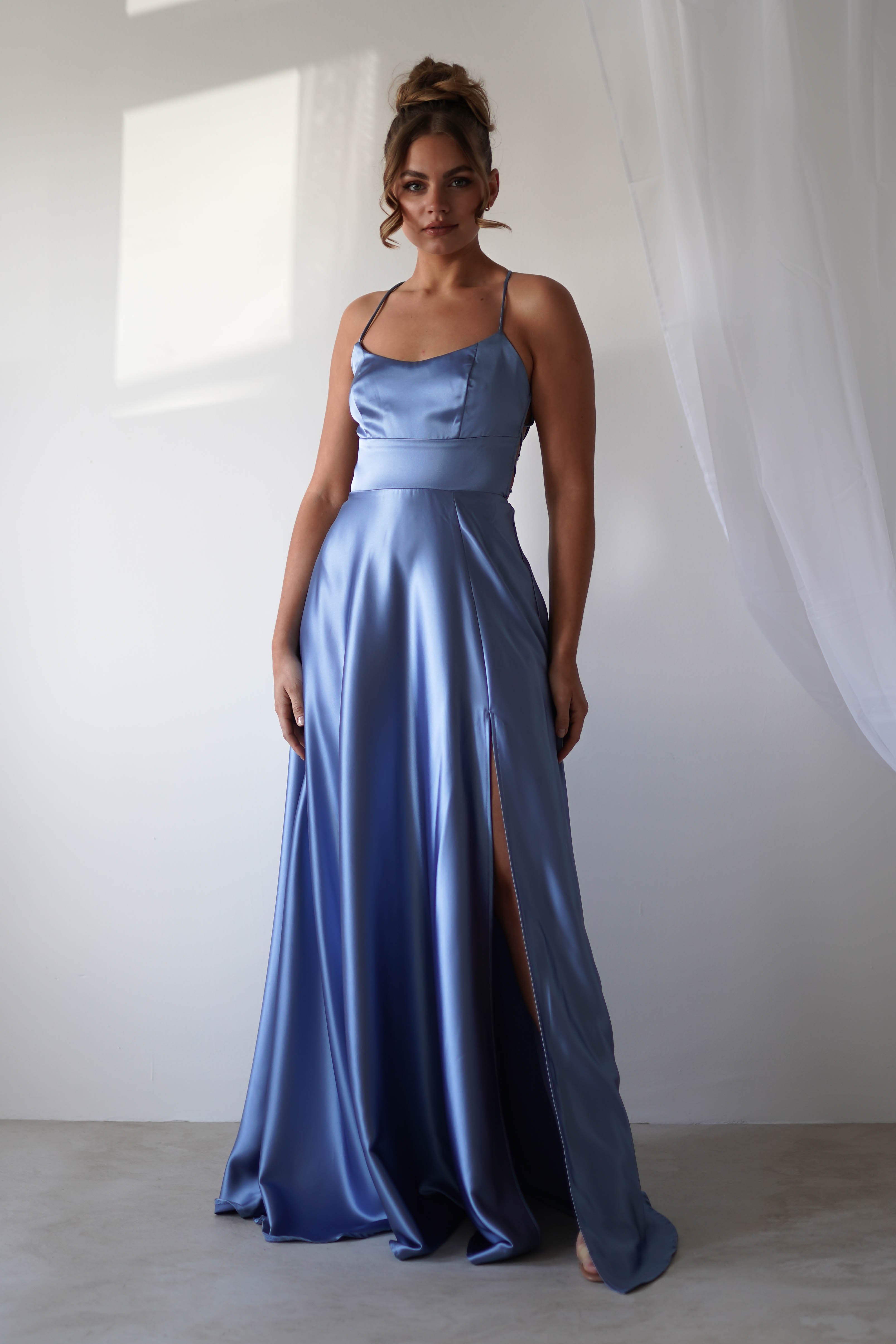 Leelie Silky Satin Maxi Gown | Slate Blue