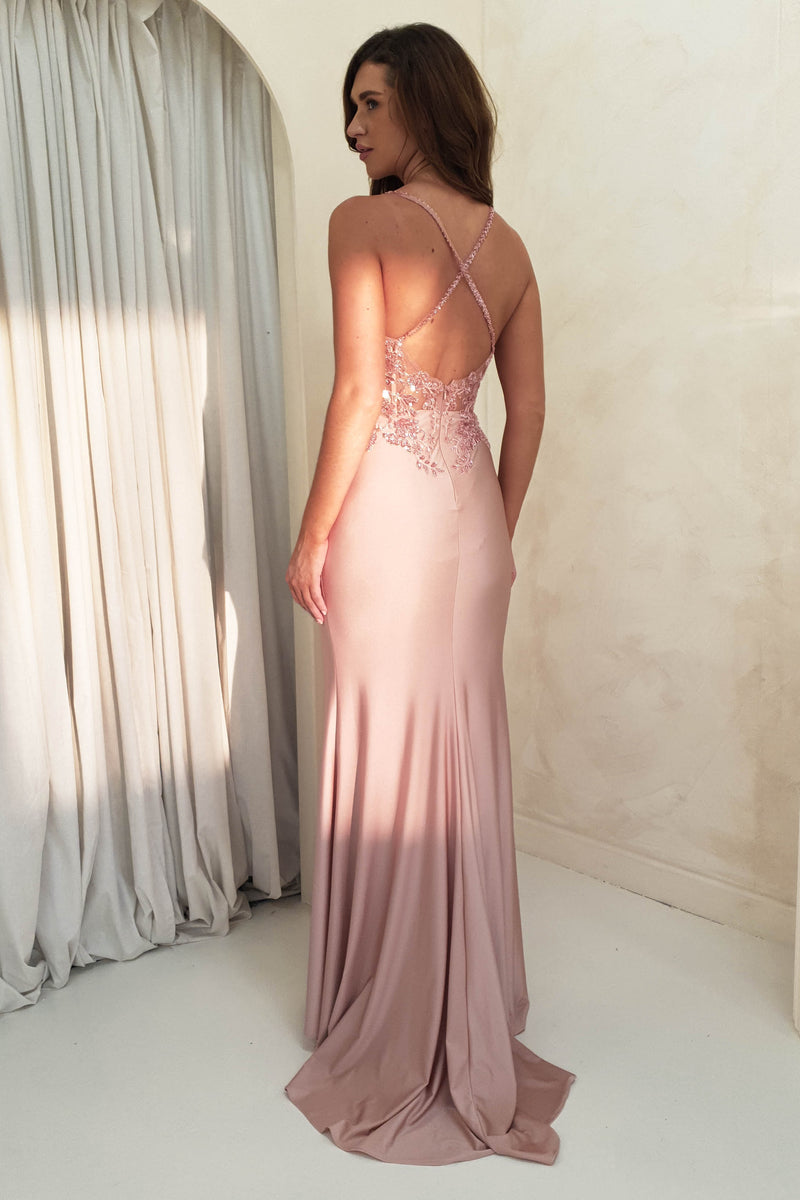 Leova Embellished Bodycon Gown | Rose