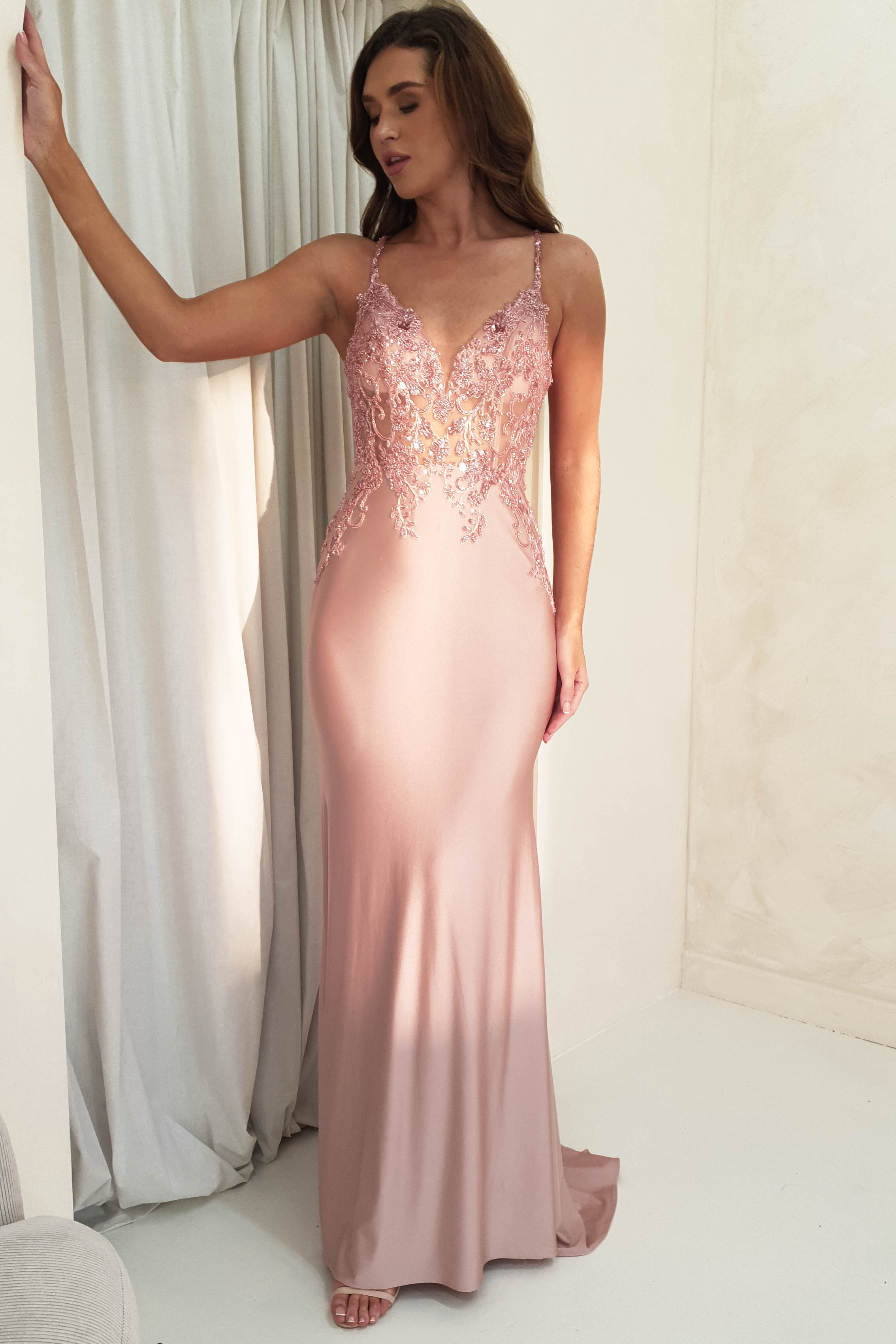 Leova Embellished Bodycon Gown | Rose