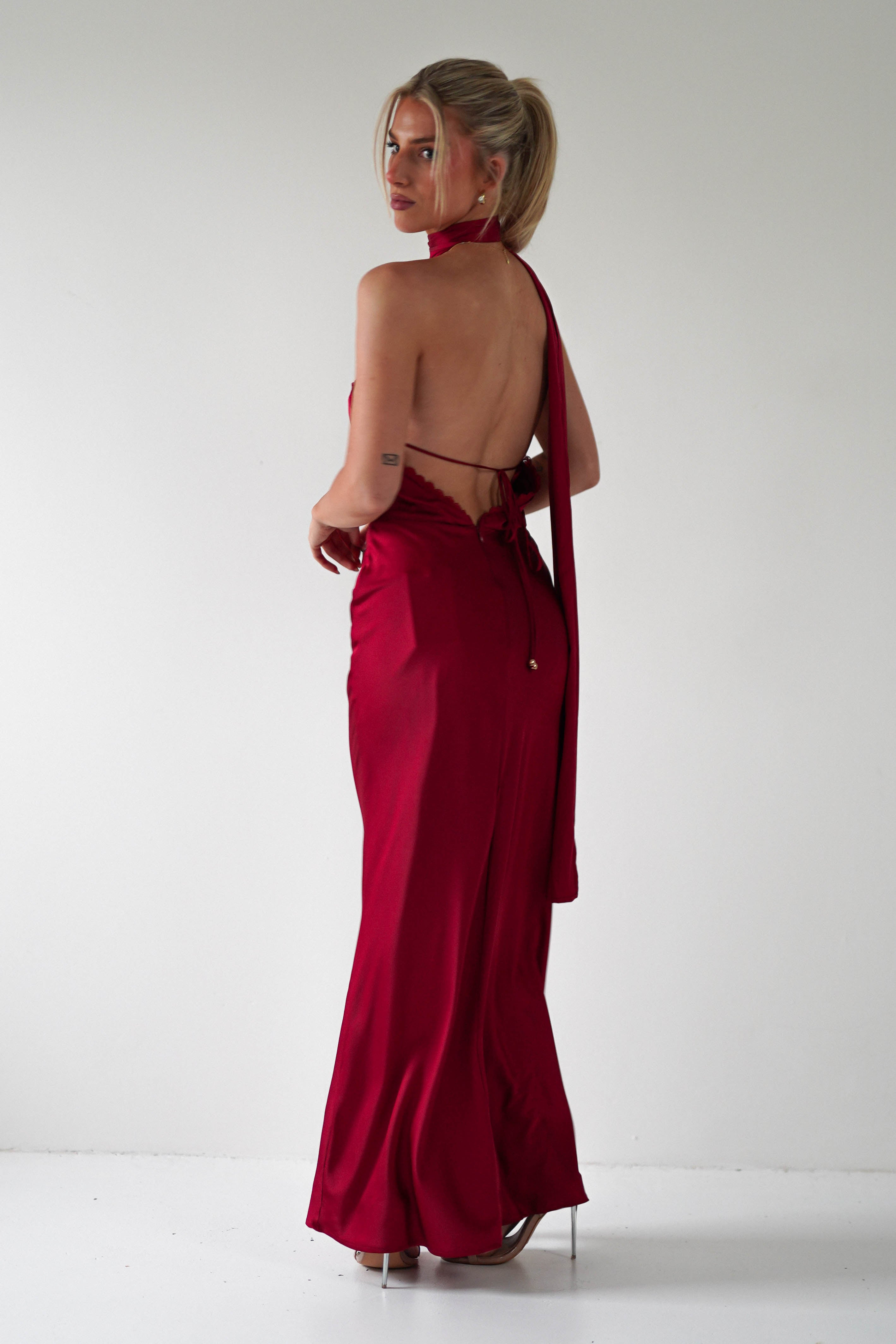 Lexi Backless Maxi Dress Dark Red