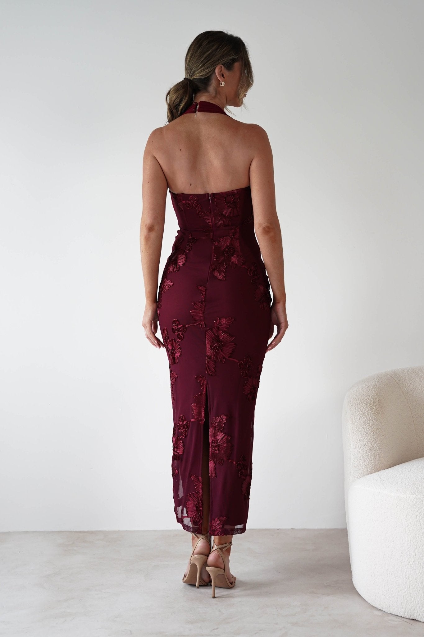 Lilani Textured Midaxi Dress | Wine | Oh Hello Clothing | XS (6)