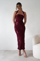 Lilani Textured Midaxi Dress Wine | Wedding Guest Dress | Oh Hello Clothing