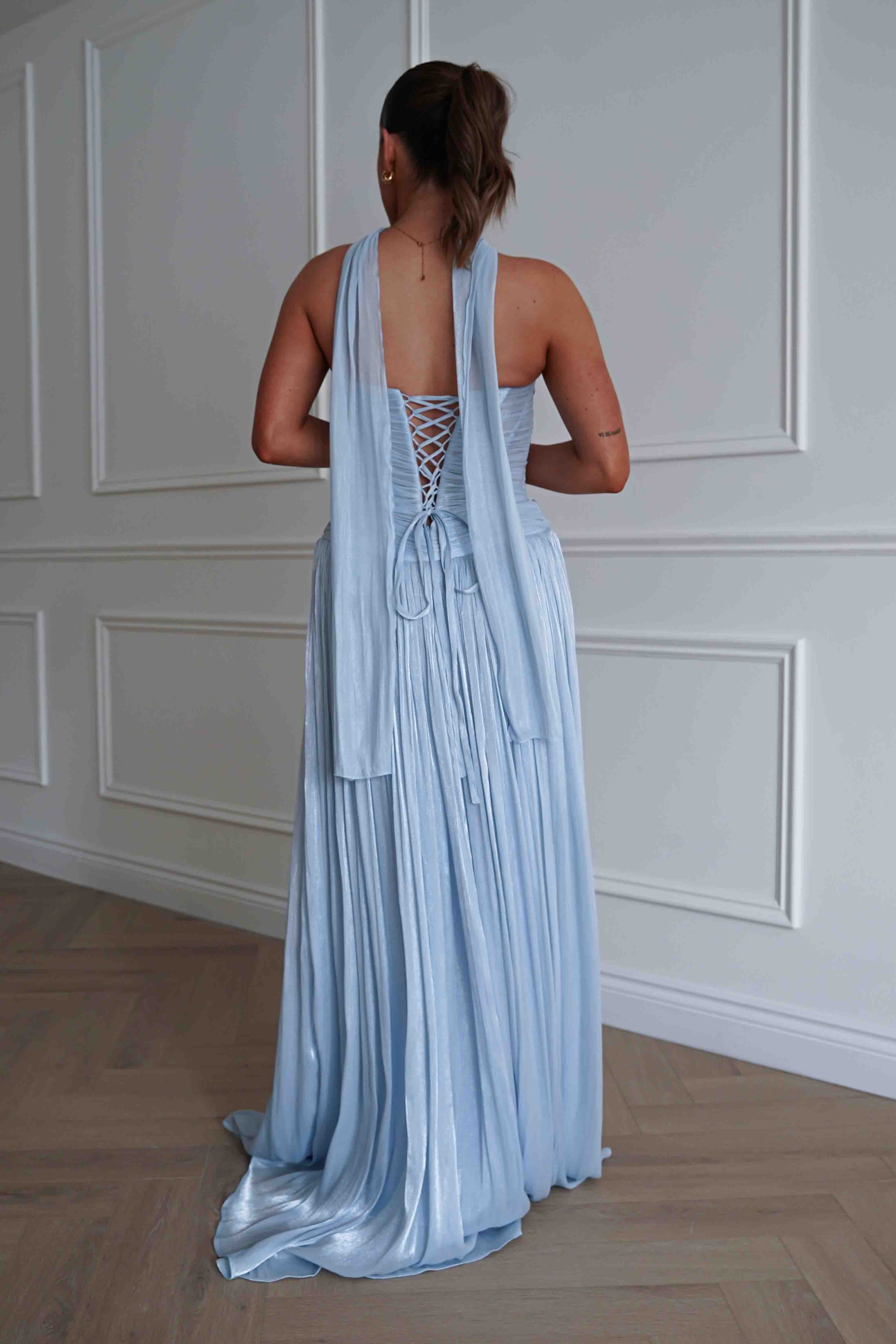 Oh Hello Clothing Dresses > Prom Dresses Longoria Pleated Luminescent Maxi Gown | Blue