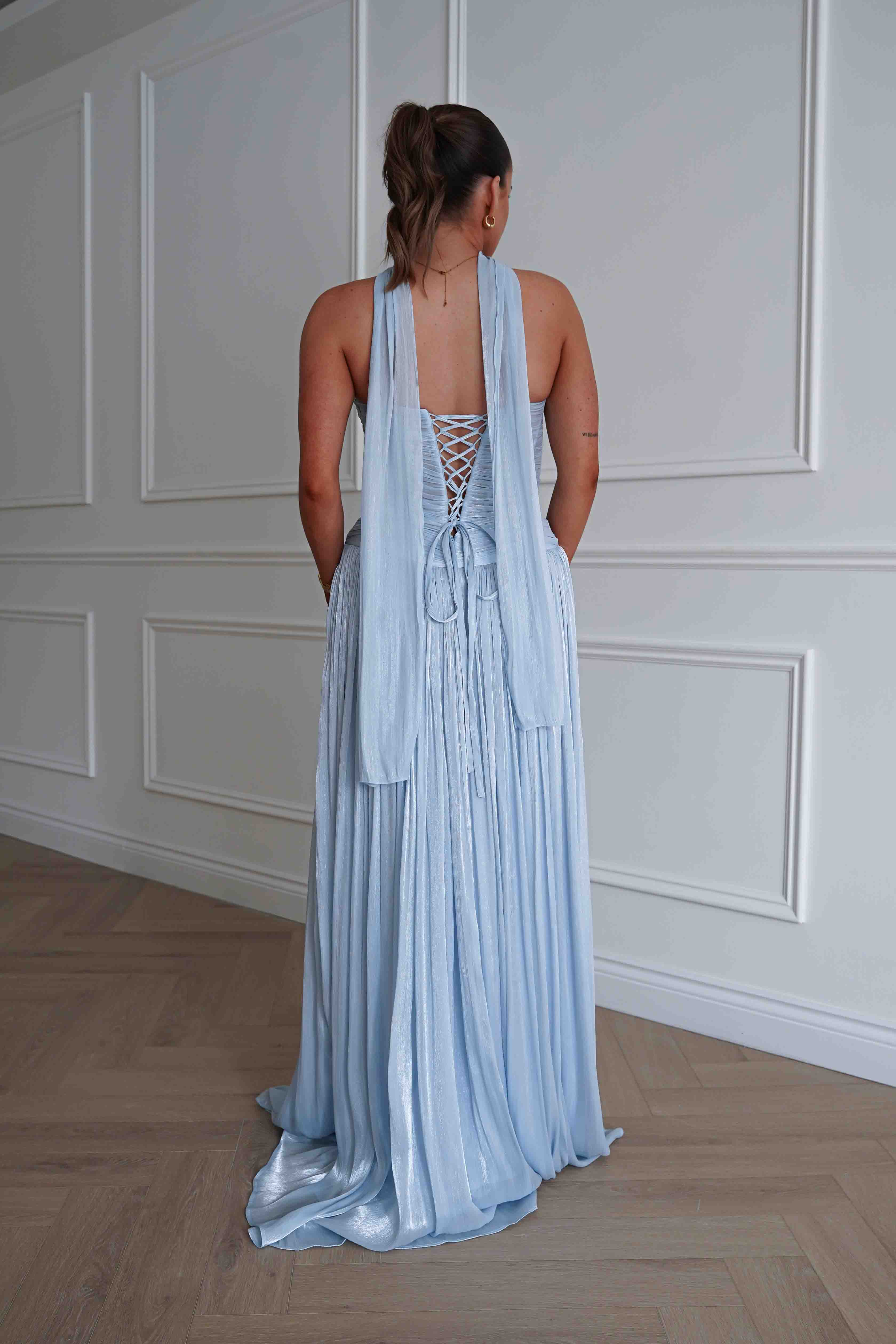 Oh Hello Clothing Dresses > Prom Dresses Longoria Pleated Luminescent Maxi Gown | Blue