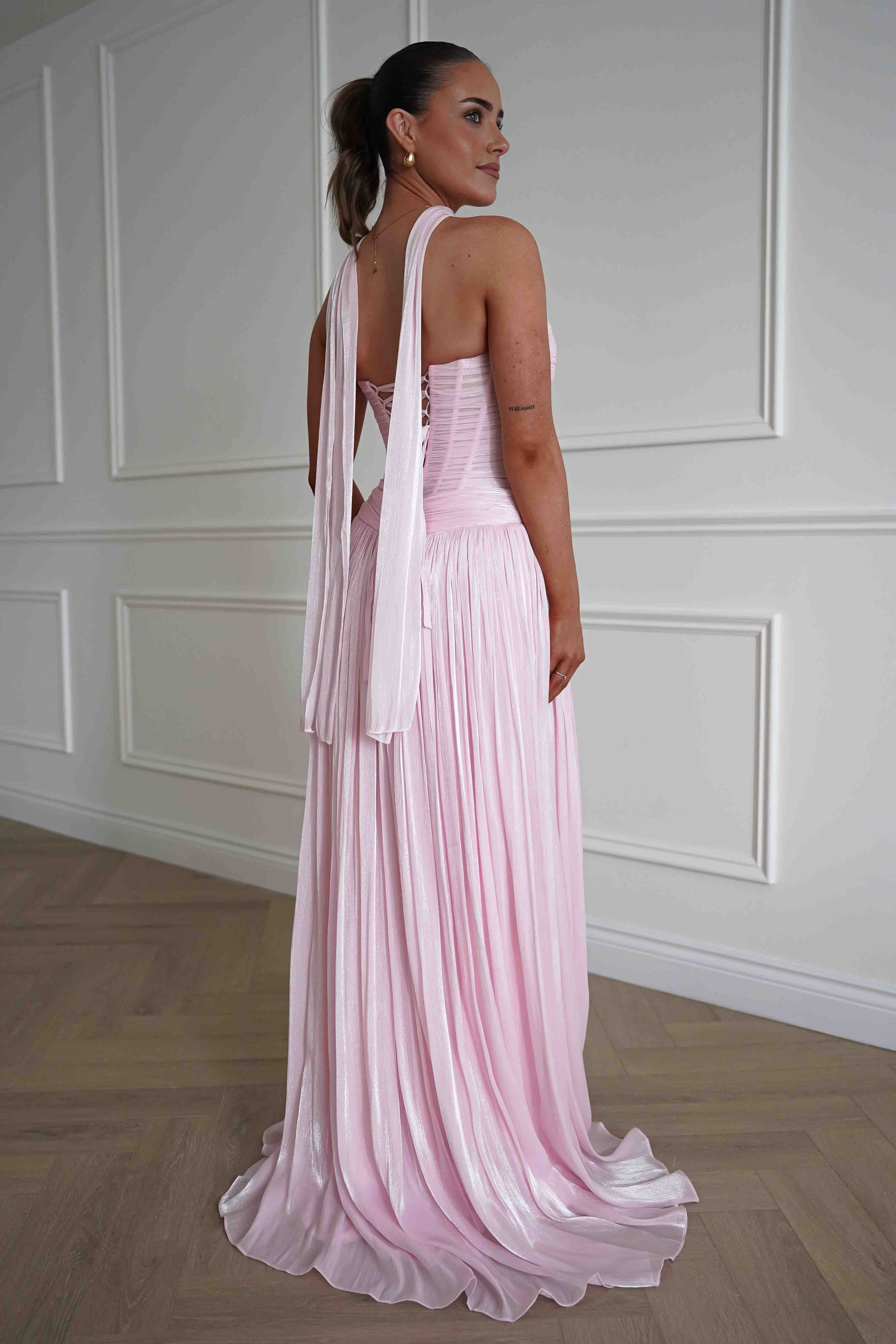 Oh Hello Clothing Dresses > Prom Dresses Longoria Pleated Luminescent Maxi Gown | Pink
