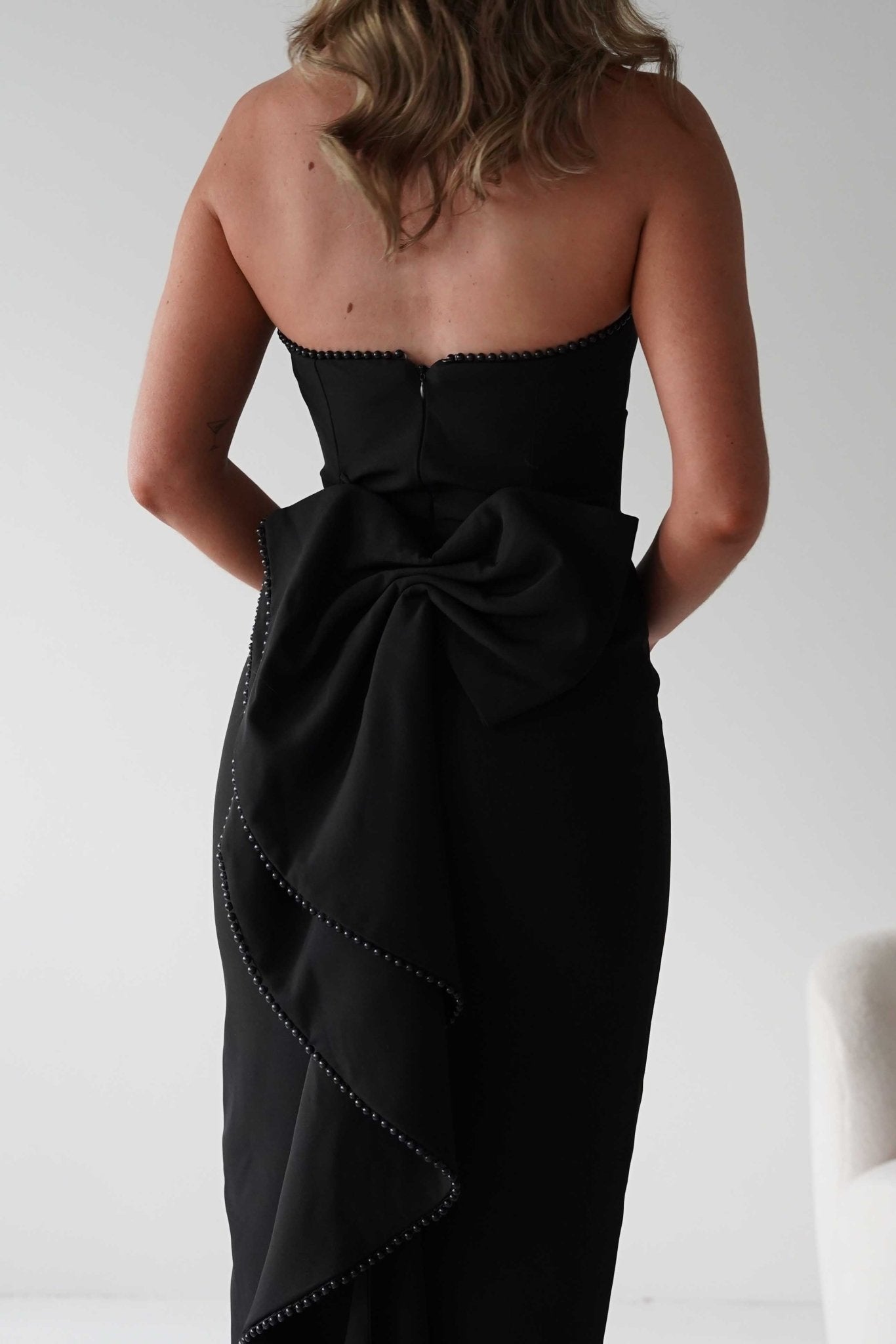 Louisiana Pearl Bow Strapless Dress | Black | Oh Hello Clothing | XS (6)