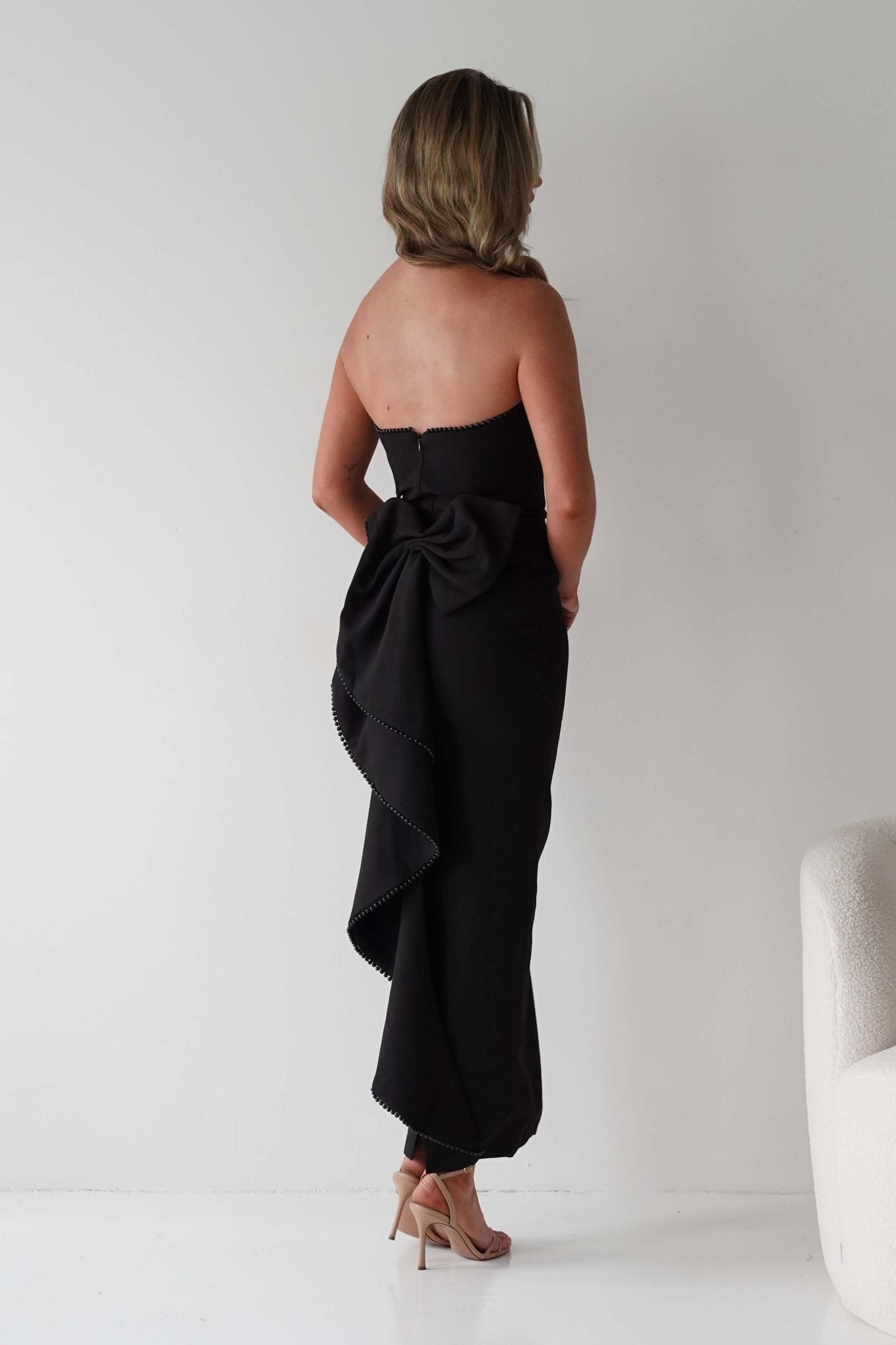 Louisiana Pearl Bow Strapless Dress | Black | Oh Hello Clothing | XS (6)