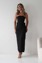 Louisiana Pearl Bow Strapless Dress Black | Wedding Guest Dress | Oh Hello Clothing