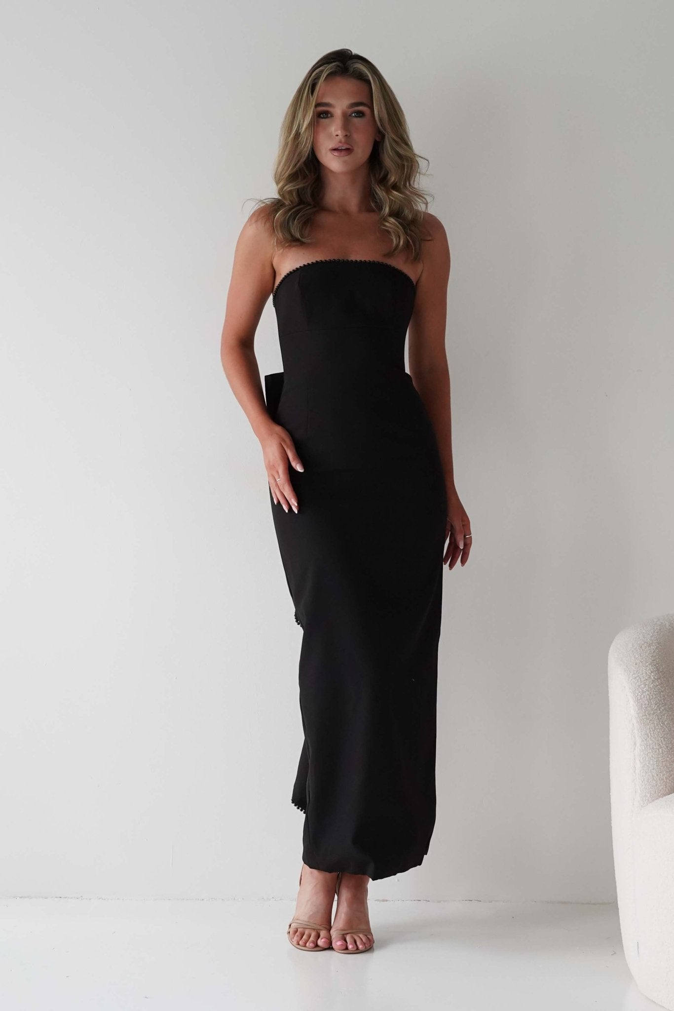 Louisiana Pearl Bow Strapless Dress | Black | Oh Hello Clothing | XS (6)