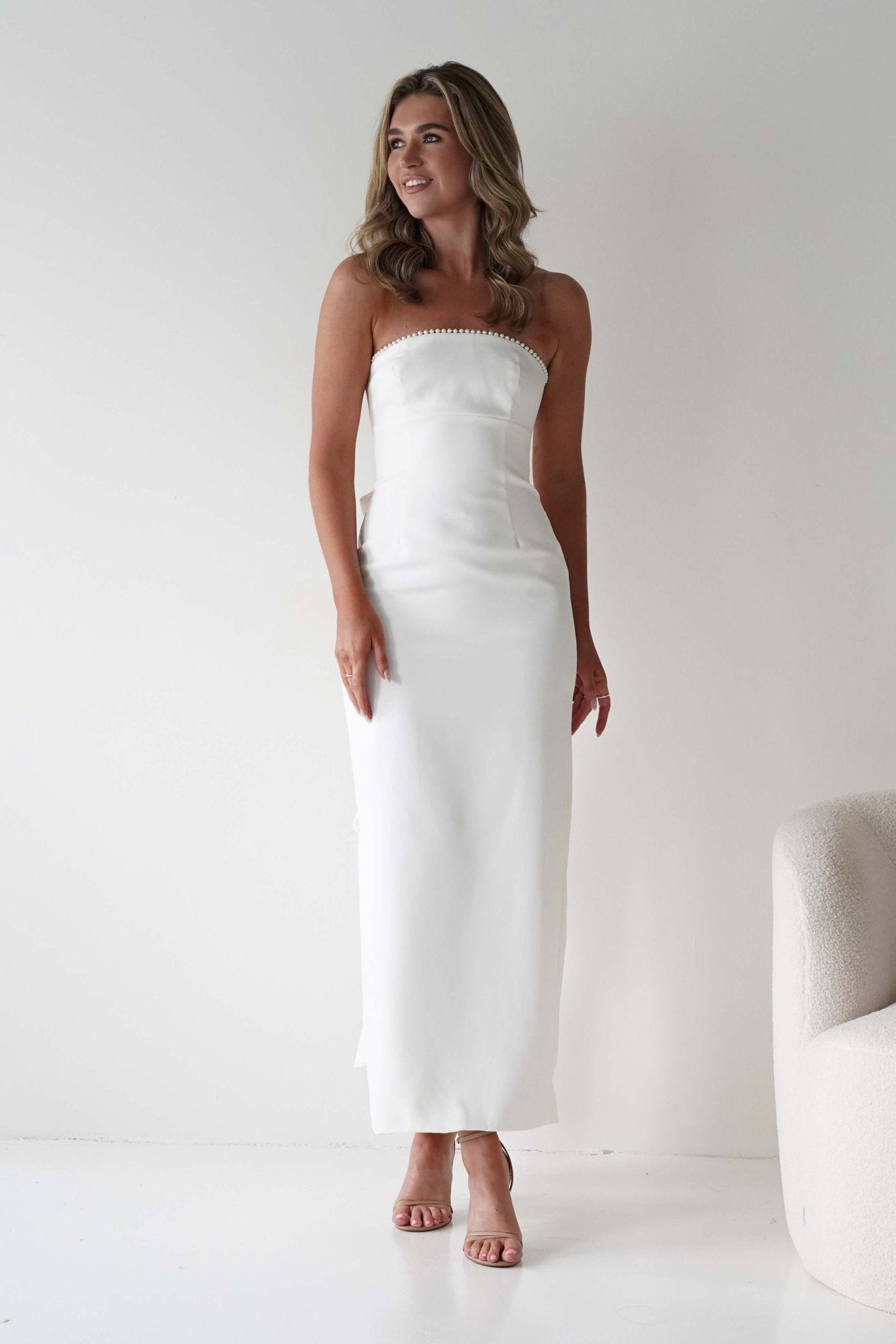 Louisiana Pearl Bow Strapless Dress | White | Oh Hello Clothing | XS (6)