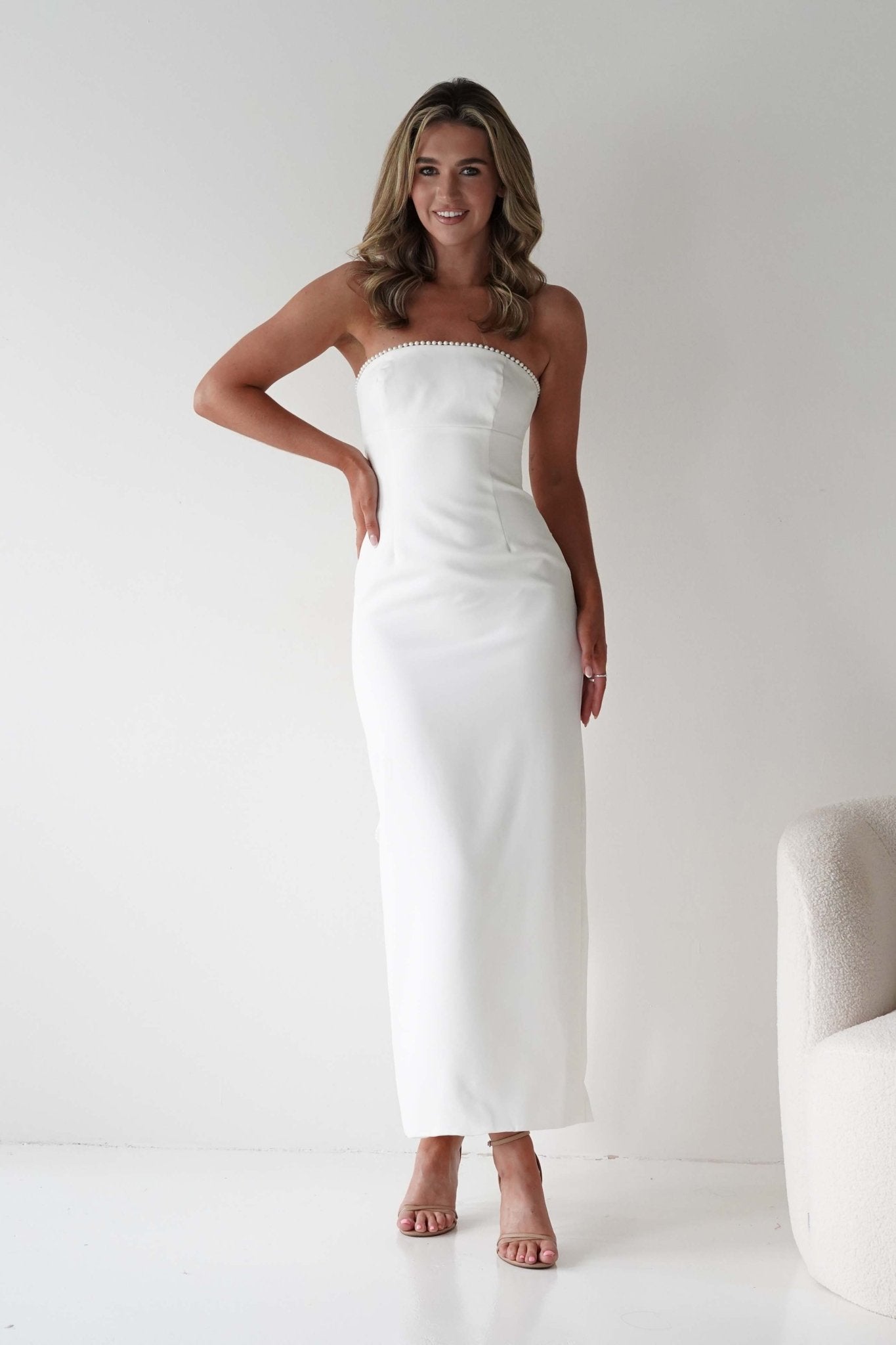 Louisiana Pearl Bow Strapless Dress | White | Oh Hello Clothing | XS (6)