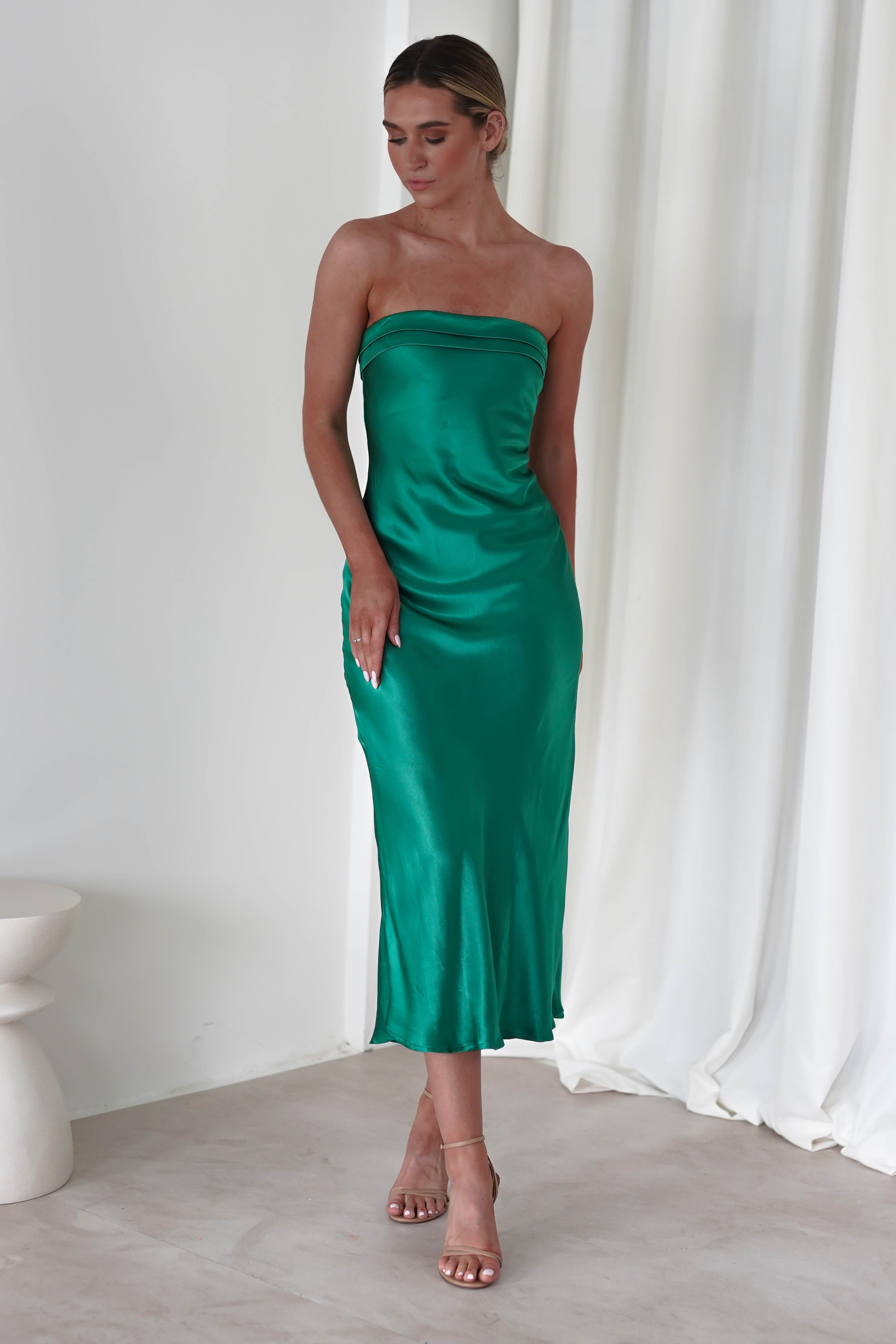 Lucia Soft Satin Slip Midi Dress | Emerald Green