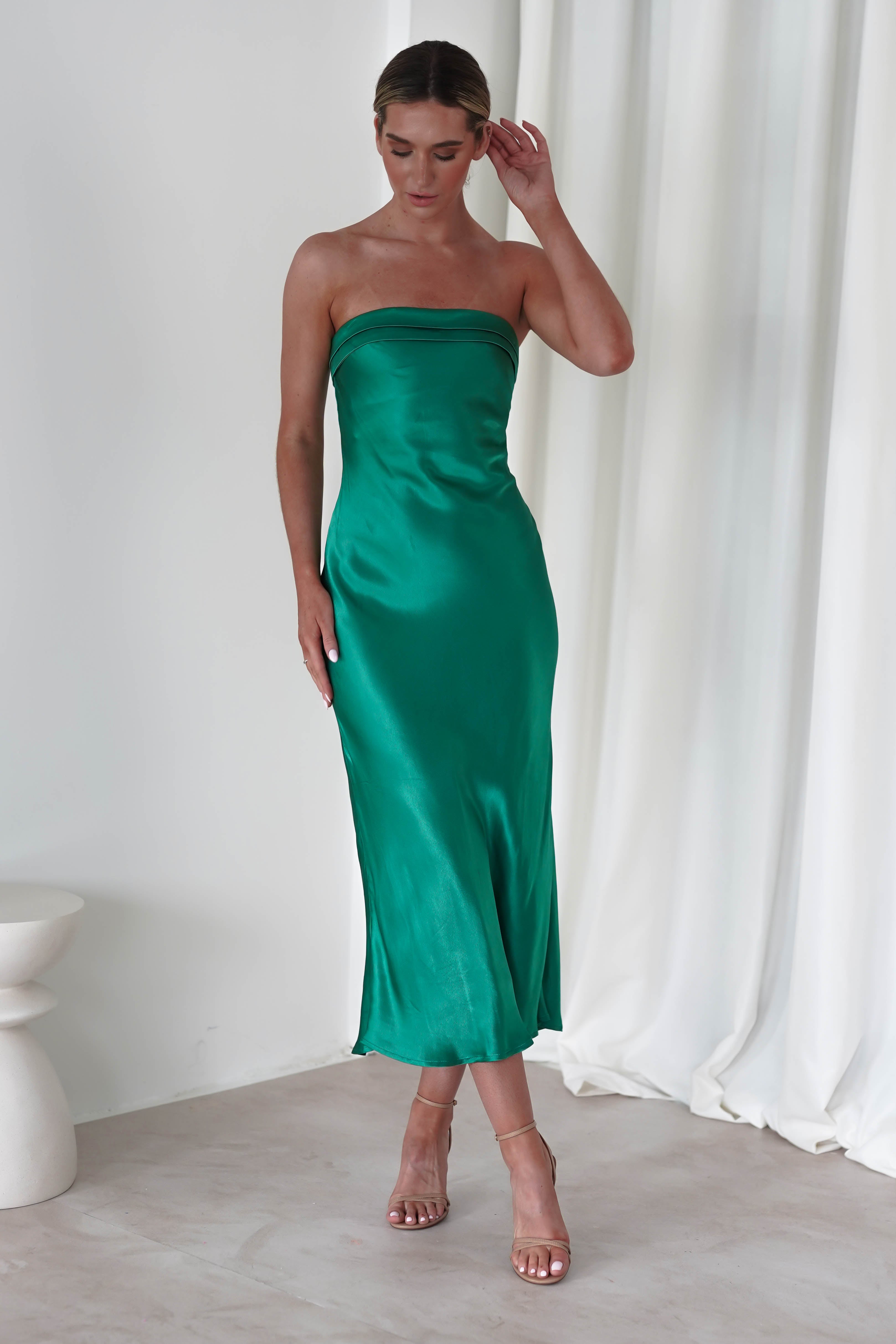 Lucia Soft Satin Slip Midi Dress | Emerald Green