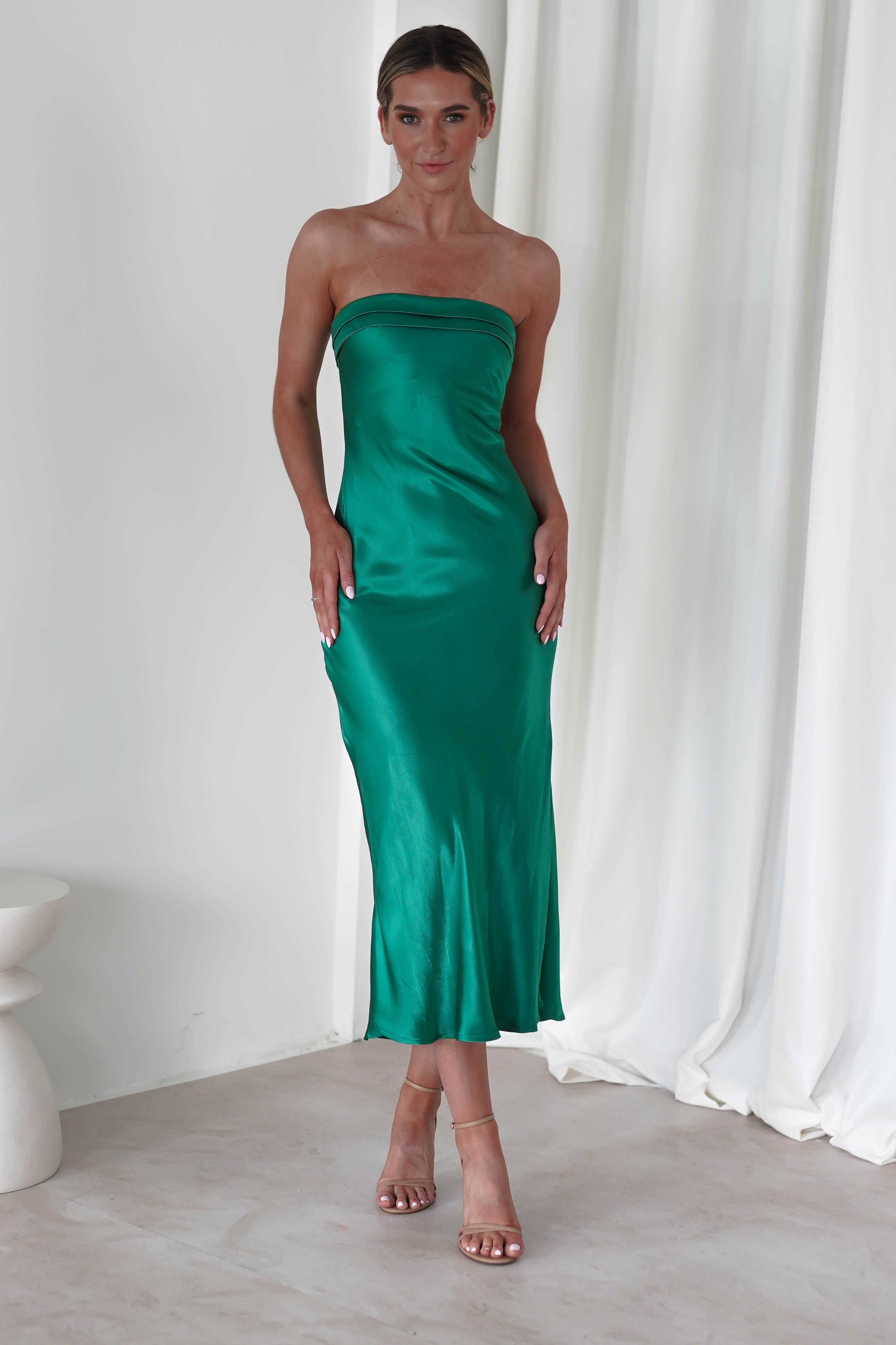 Lucia Soft Satin Slip Midi Dress | Emerald Green