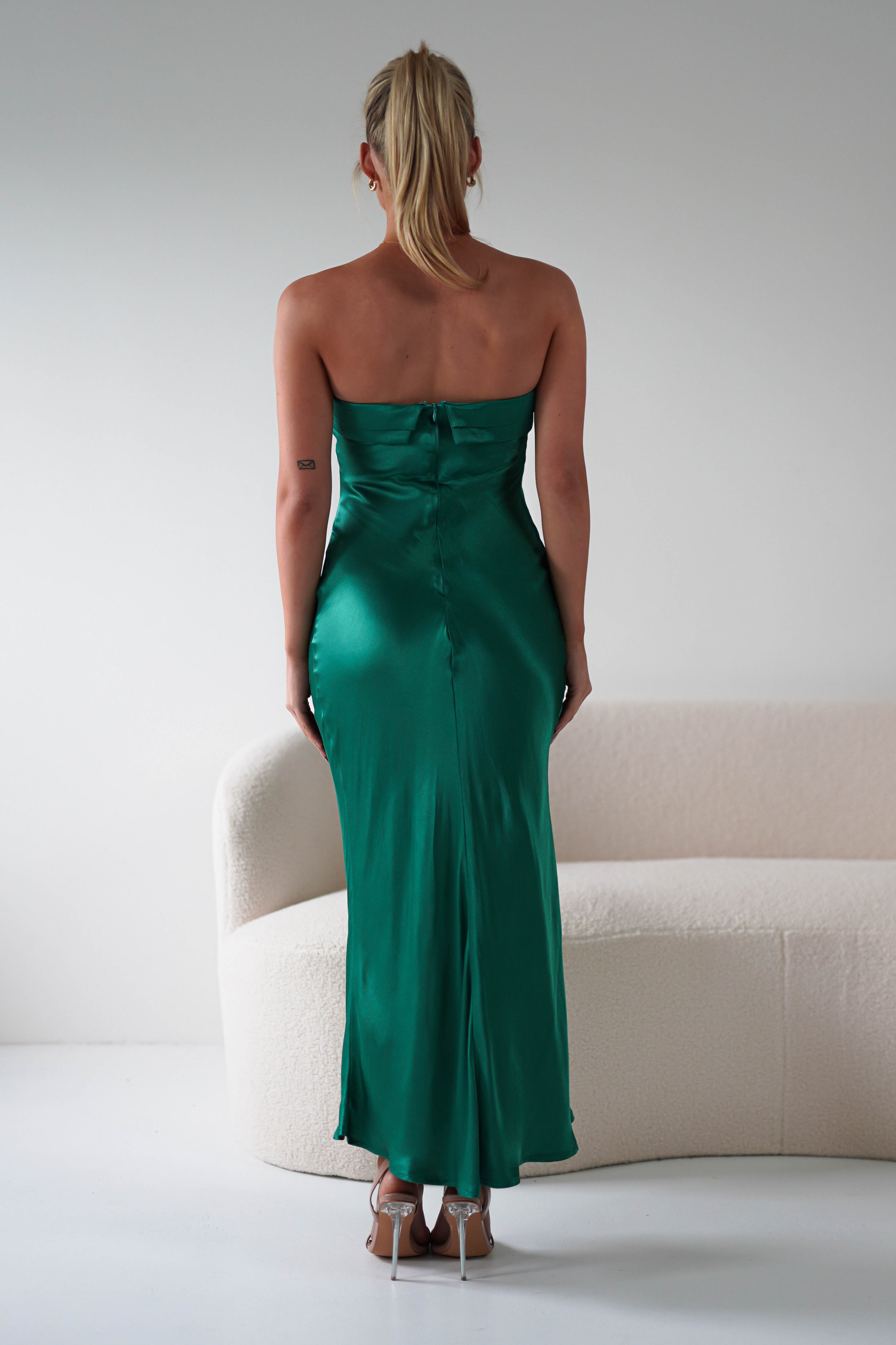 Lucia Soft Satin Slip Midi Dress | Emerald Green