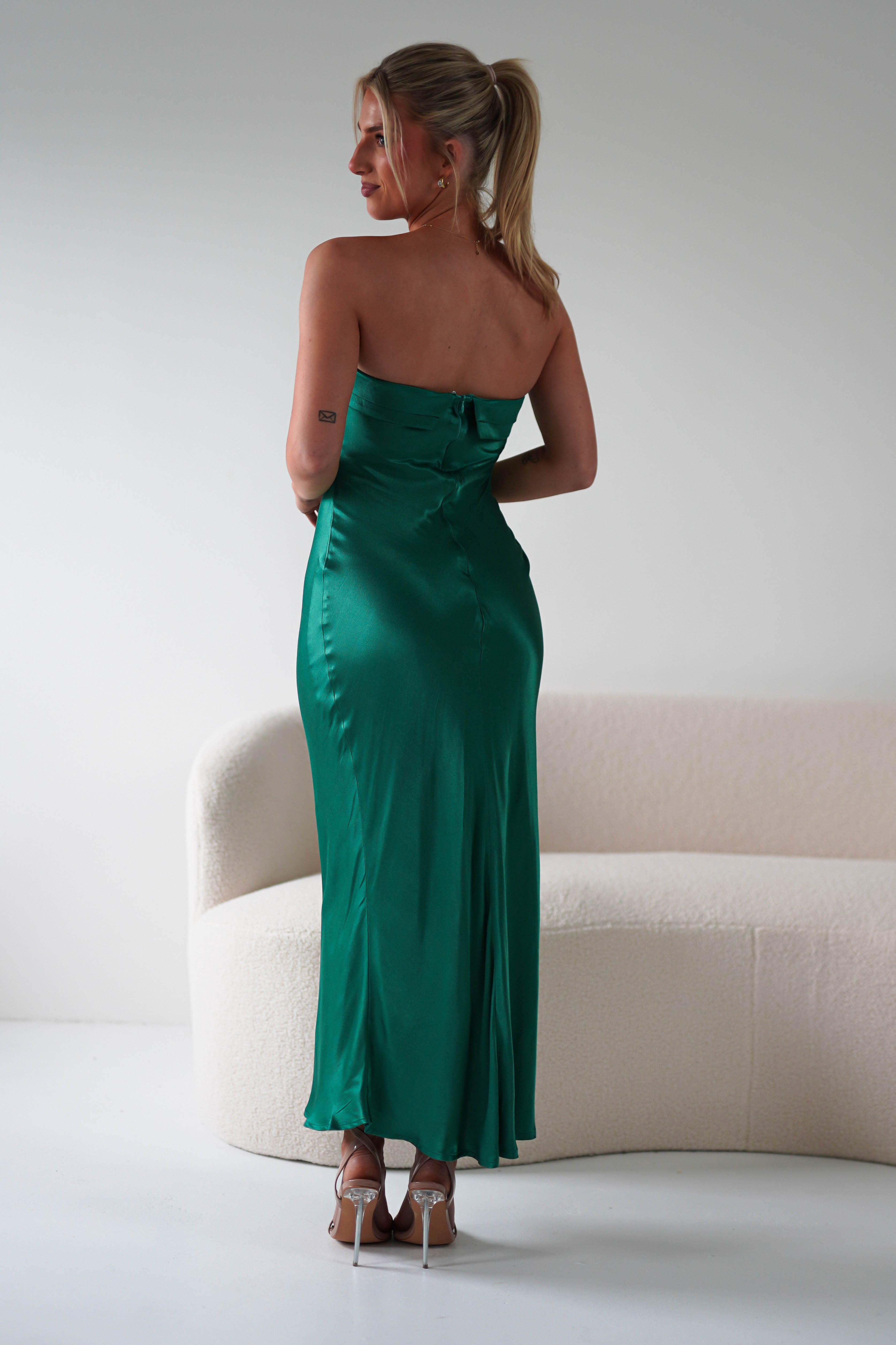 Lucia Soft Satin Slip Midi Dress | Emerald Green