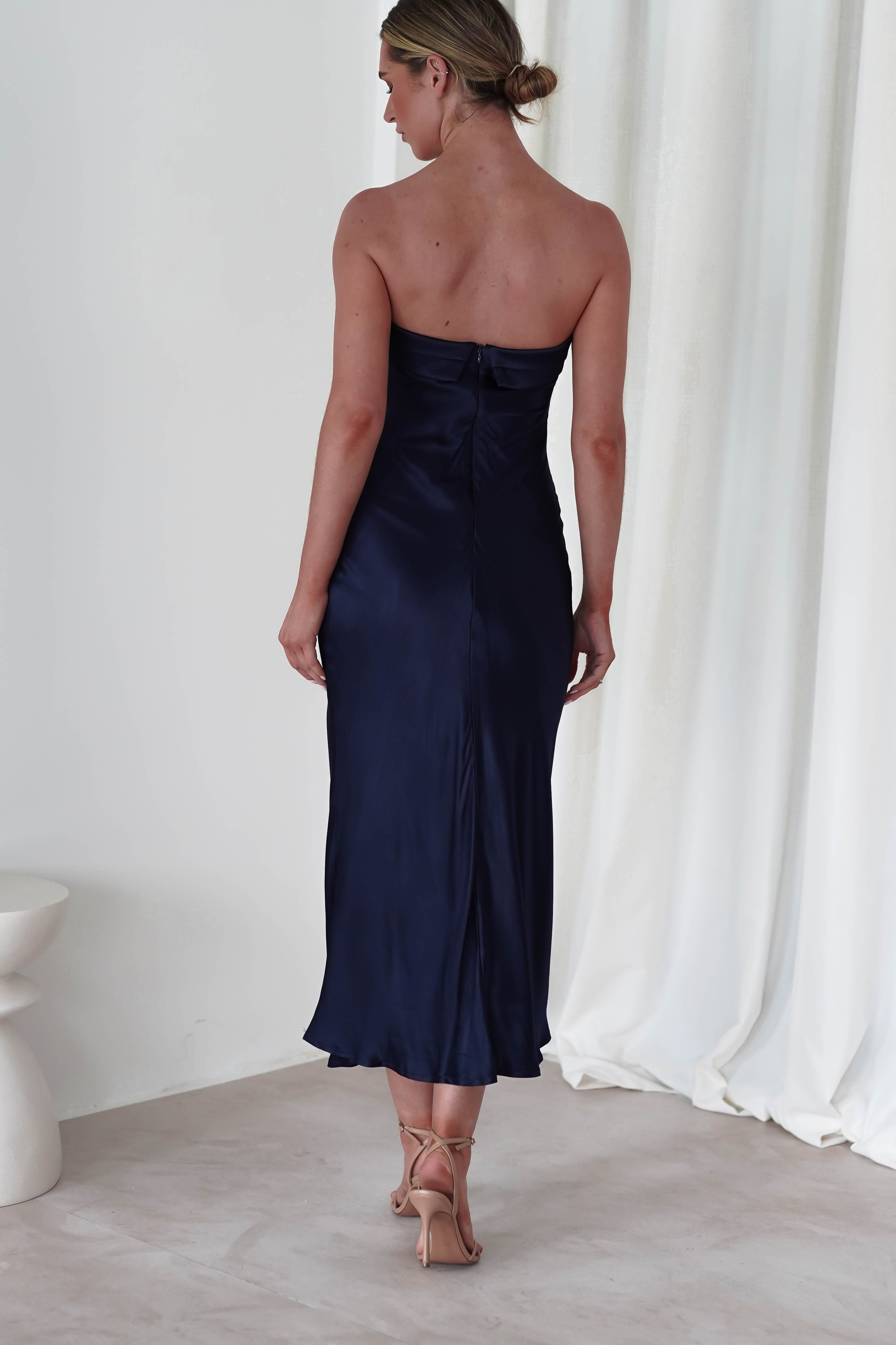 Lucia Soft Satin Slip Midi Dress | Navy