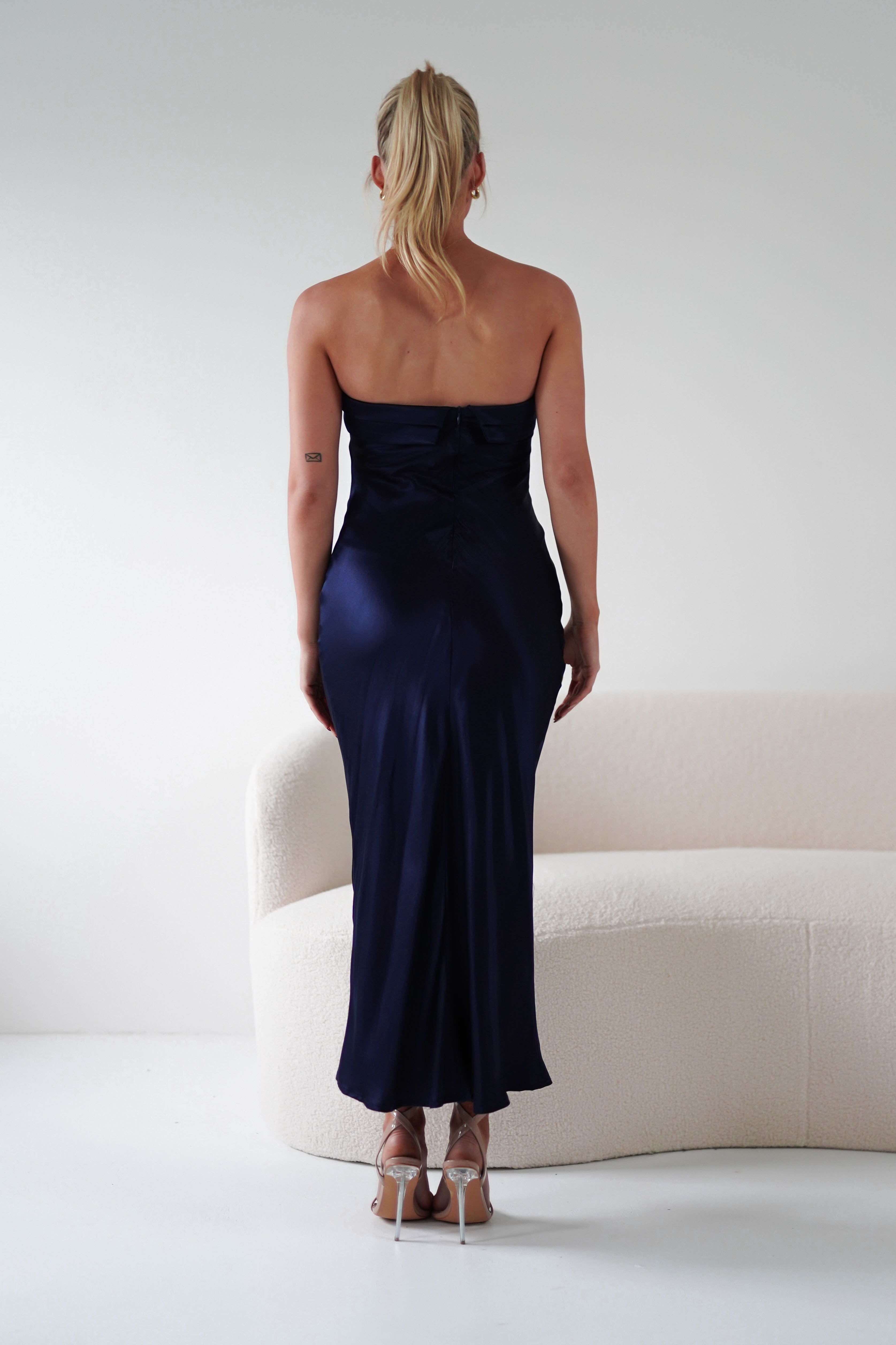 Lucia Soft Satin Slip Midi Dress | Navy