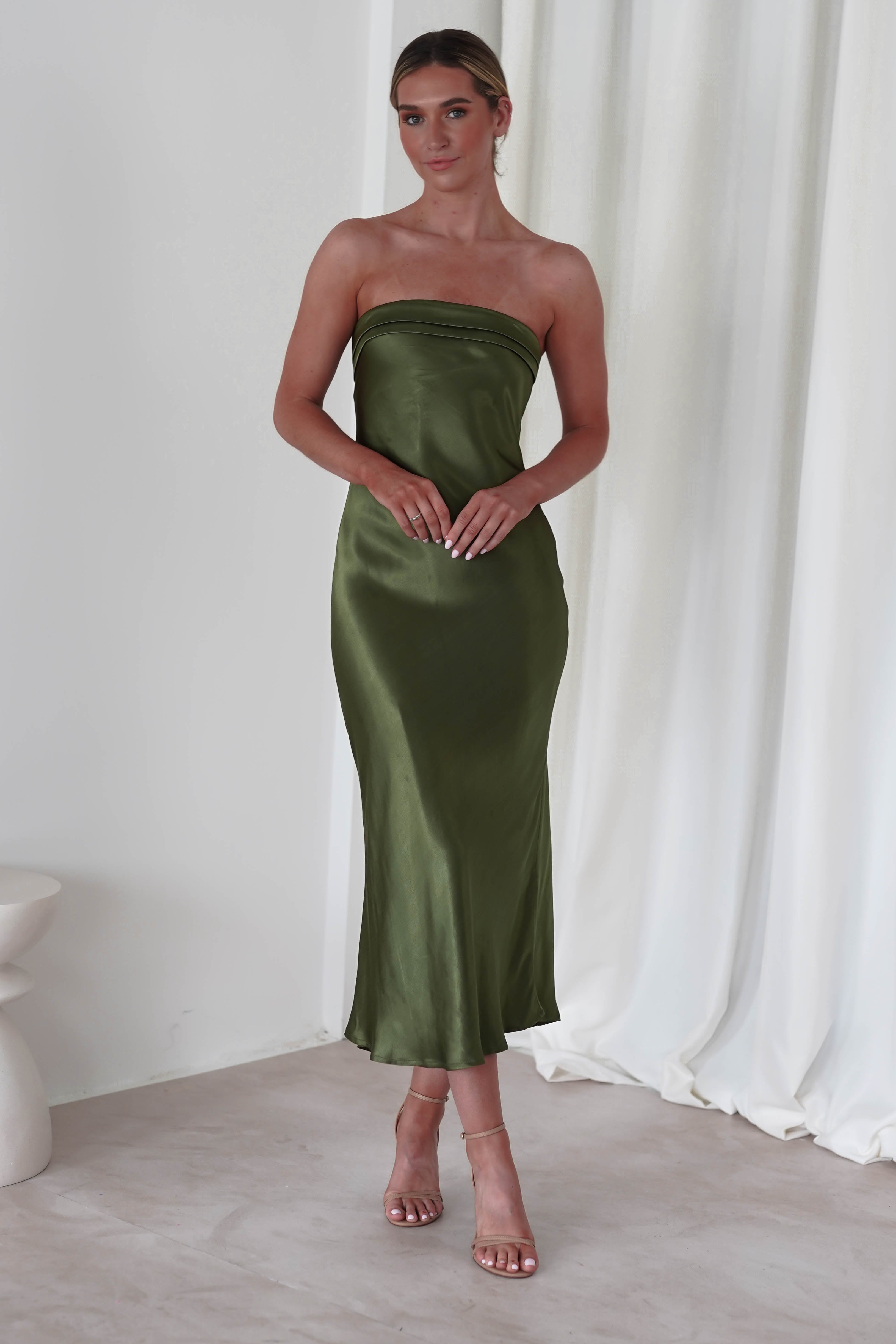 Lucia Soft Satin Slip Midi Dress | Olive