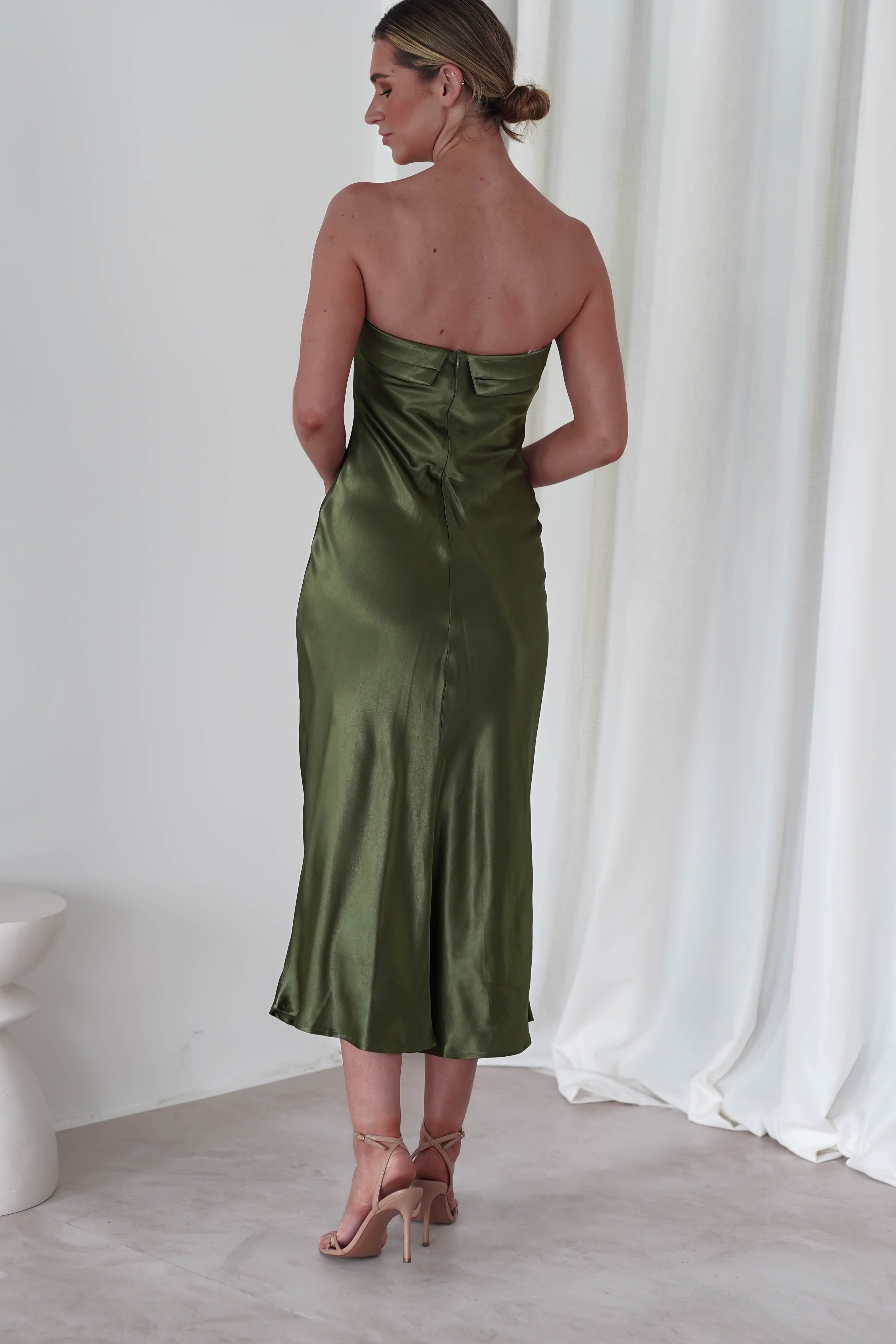 Lucia Soft Satin Slip Midi Dress | Olive