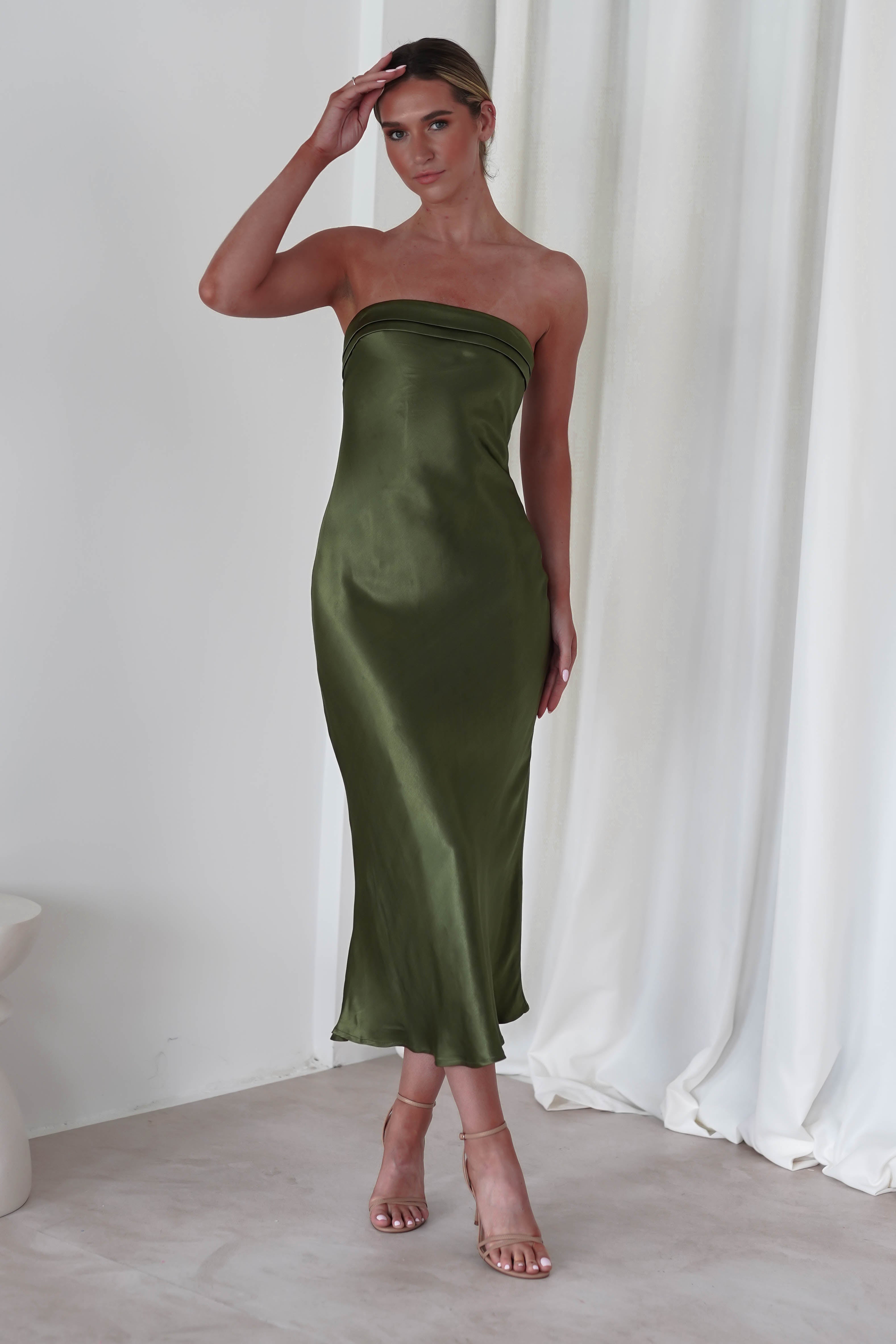 Lucia Soft Satin Slip Midi Dress | Olive