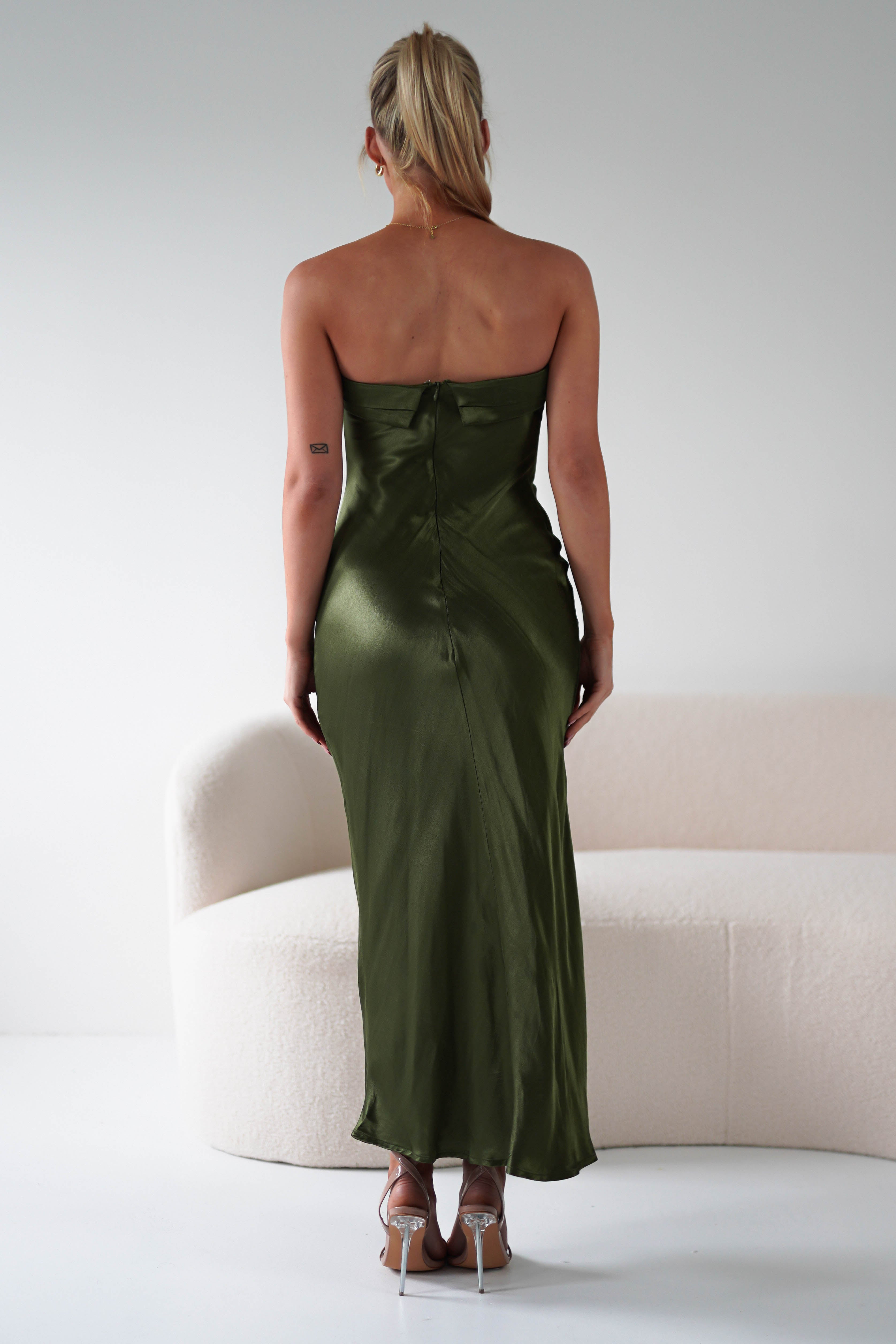 Lucia Soft Satin Slip Midi Dress | Olive