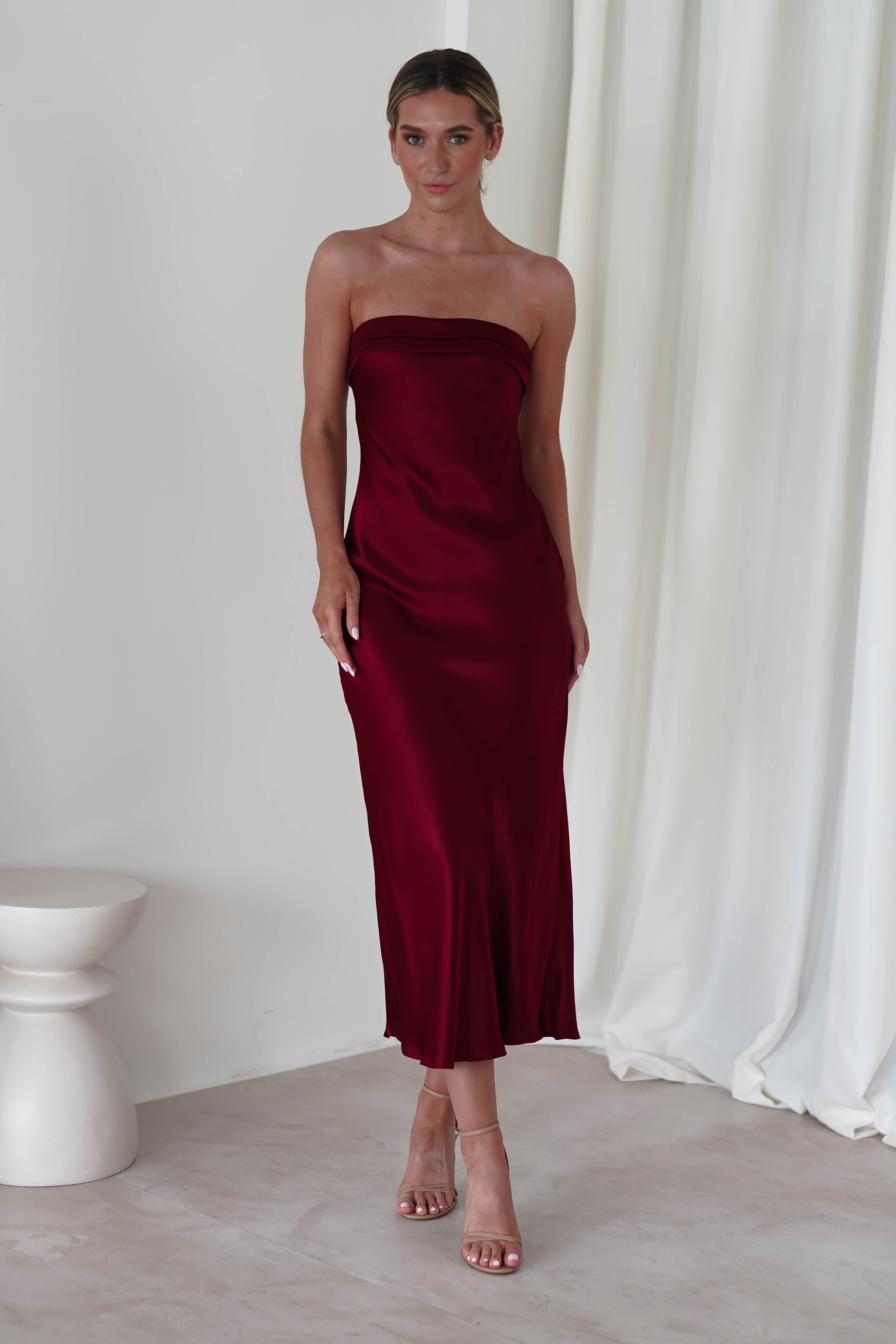 Lucia Soft Satin Slip Midi Dress | Wine