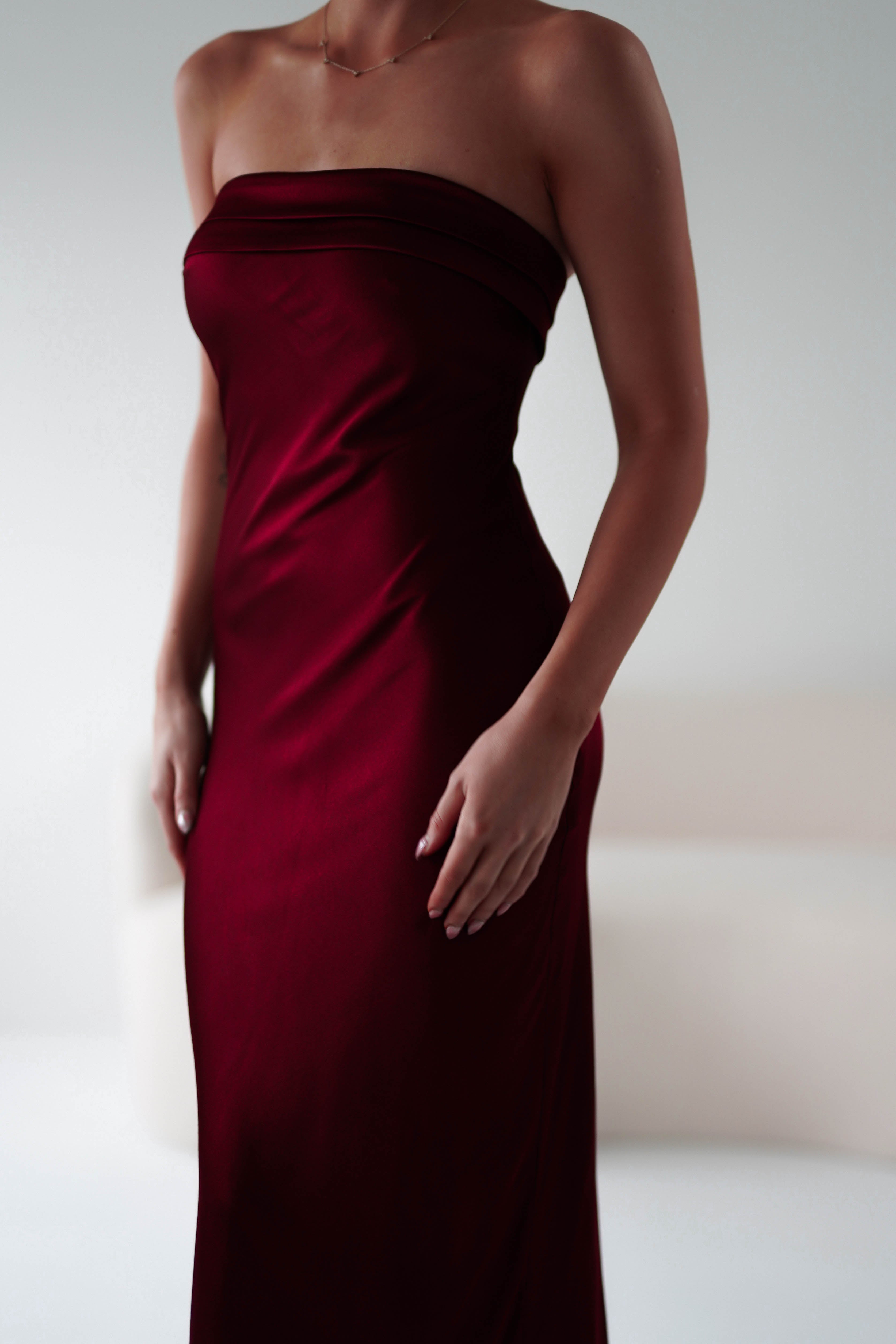 Lucia Soft Satin Slip Midi Dress | Wine