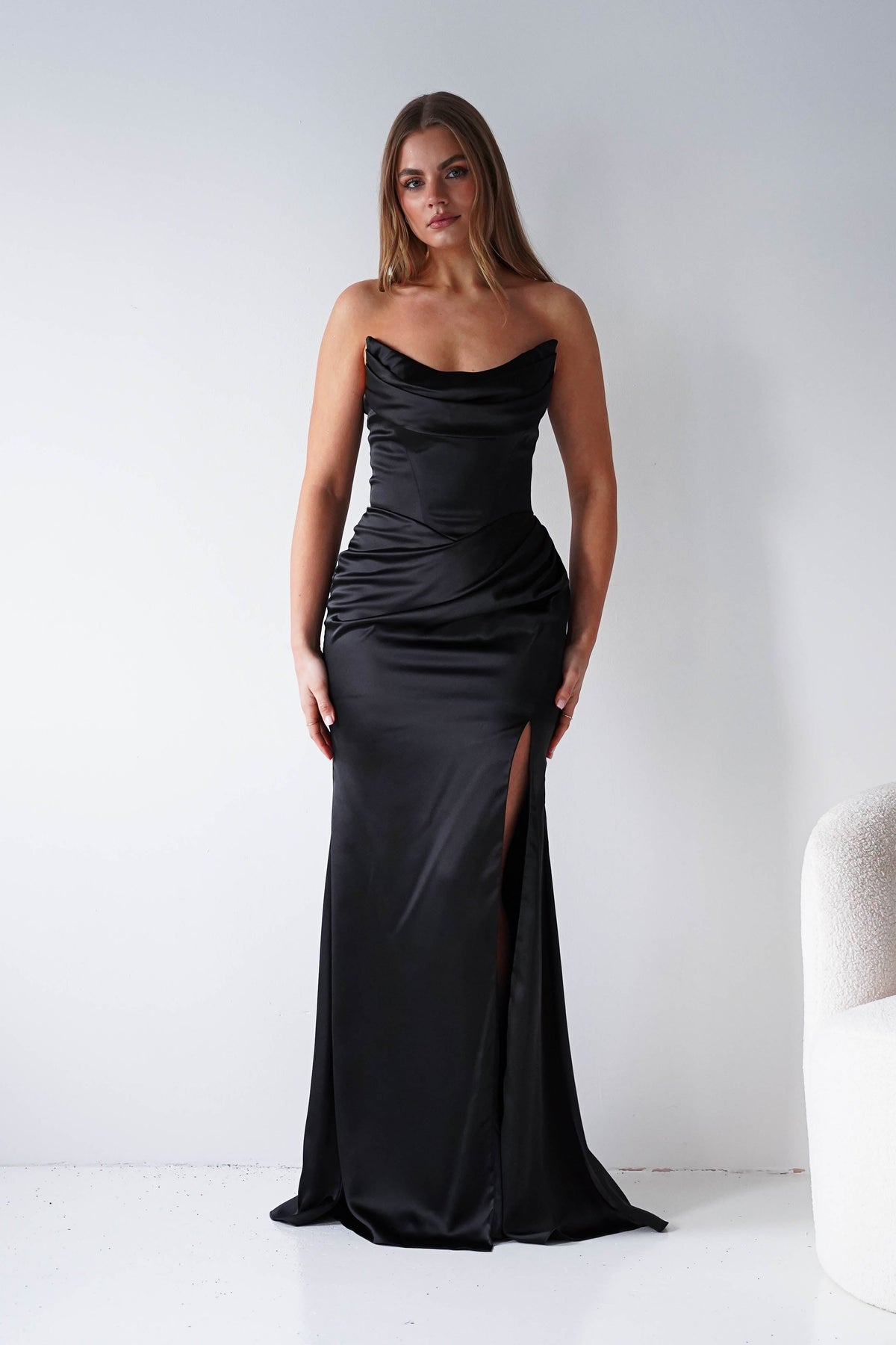 Lucienne Satin Strapless Maxi Dress | Black