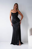 Oh Hello Clothing Dresses > Prom Dresses Lucienne Satin Strapless Maxi Dress | Black