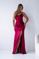 Oh Hello Clothing Dresses > Prom Dresses Lucienne Satin Strapless Maxi Dress | Deep Red