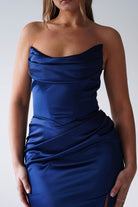 Oh Hello Clothing Dresses > Prom Dresses Lucienne Satin Strapless Maxi Dress | Navy