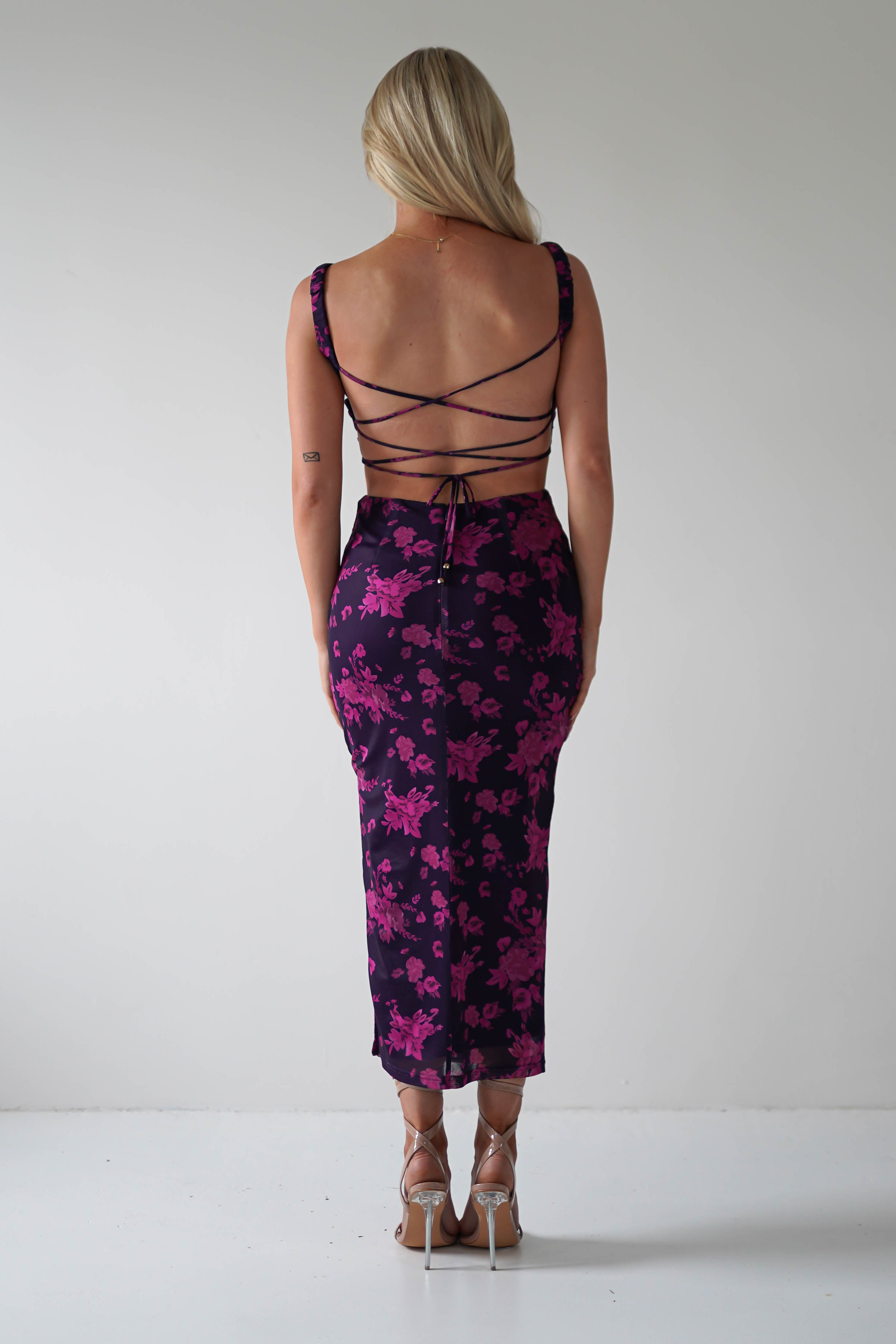 Lulu Bodycon Backless Midi Dress | Grape