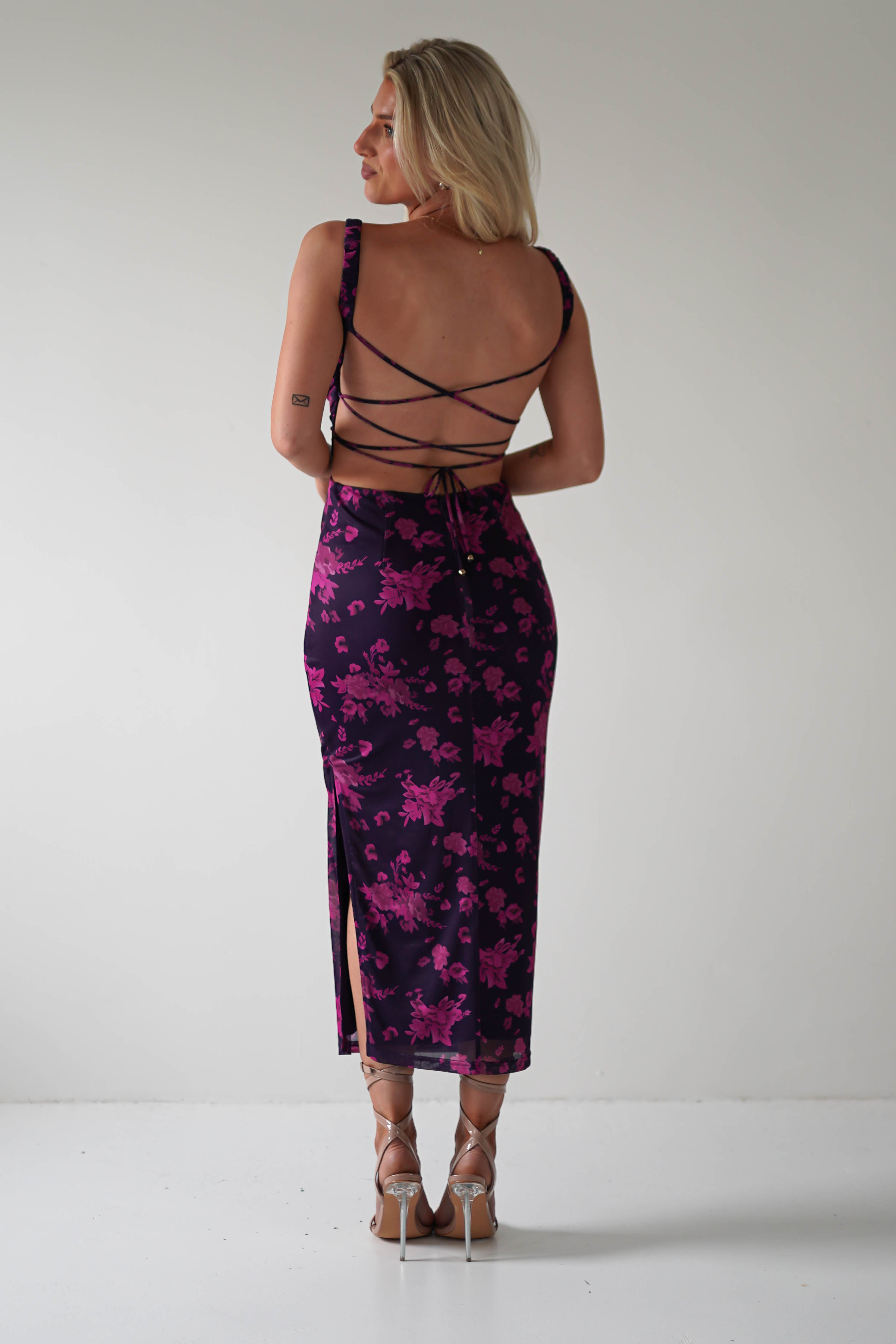 Lulu Bodycon Backless Midi Dress | Grape