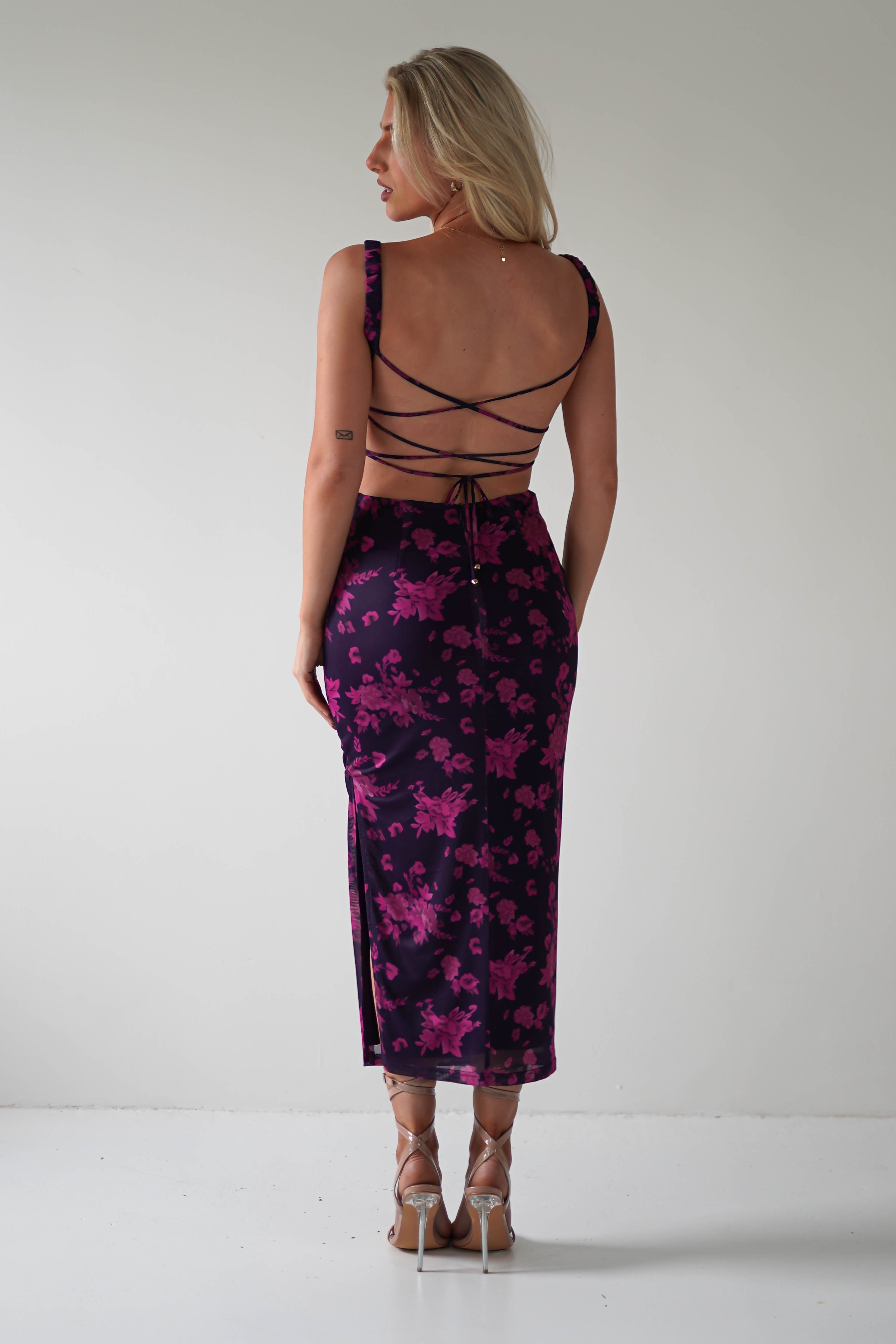 Lulu Bodycon Backless Midi Dress | Grape