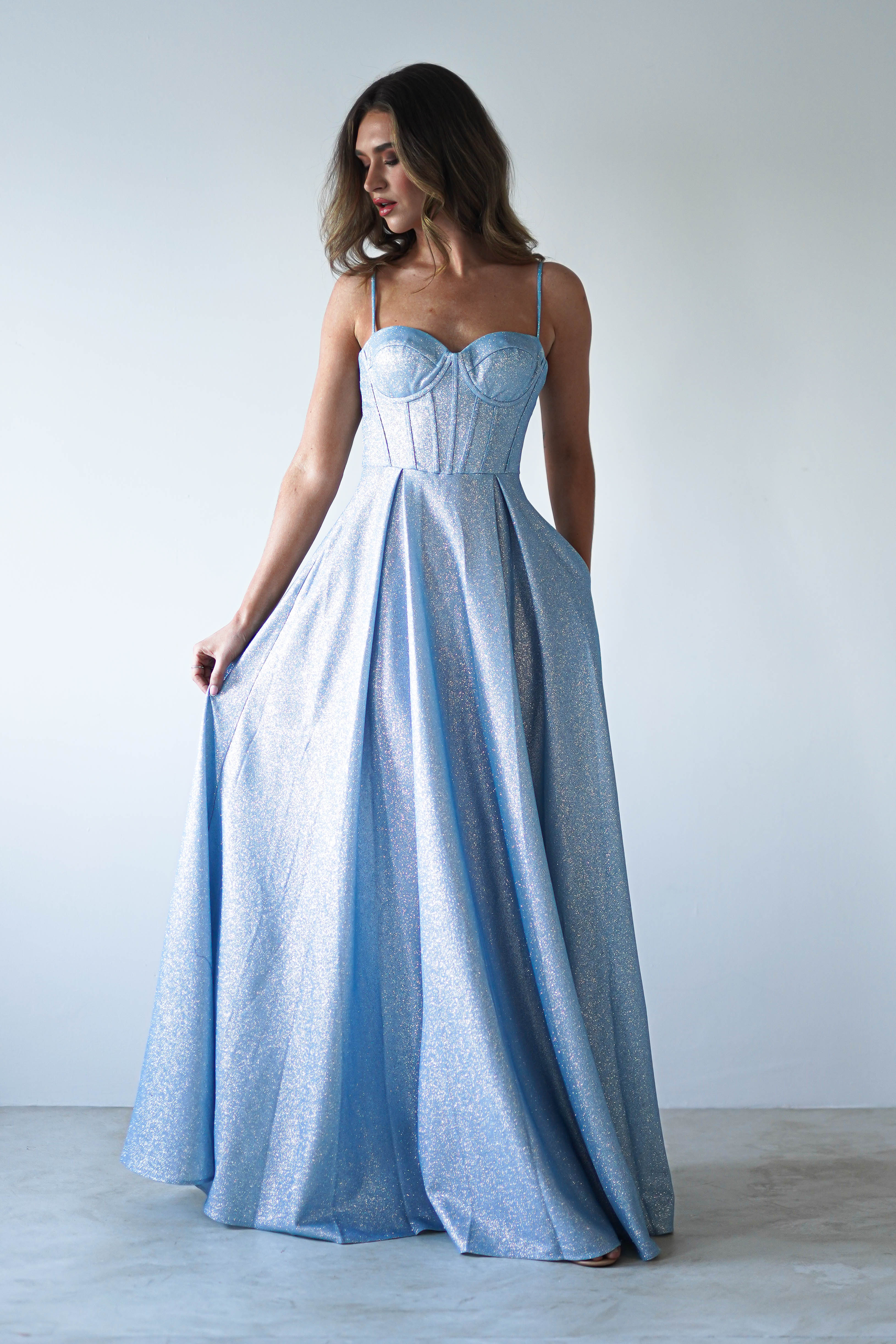 Luna Glitter Corset Aline Gown | Blue