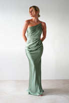 Lyra Soft Matte Satin Maxi Dress Olive | Wedding Guest Dress | Maxi | Satin | Oh Hello Clothing
